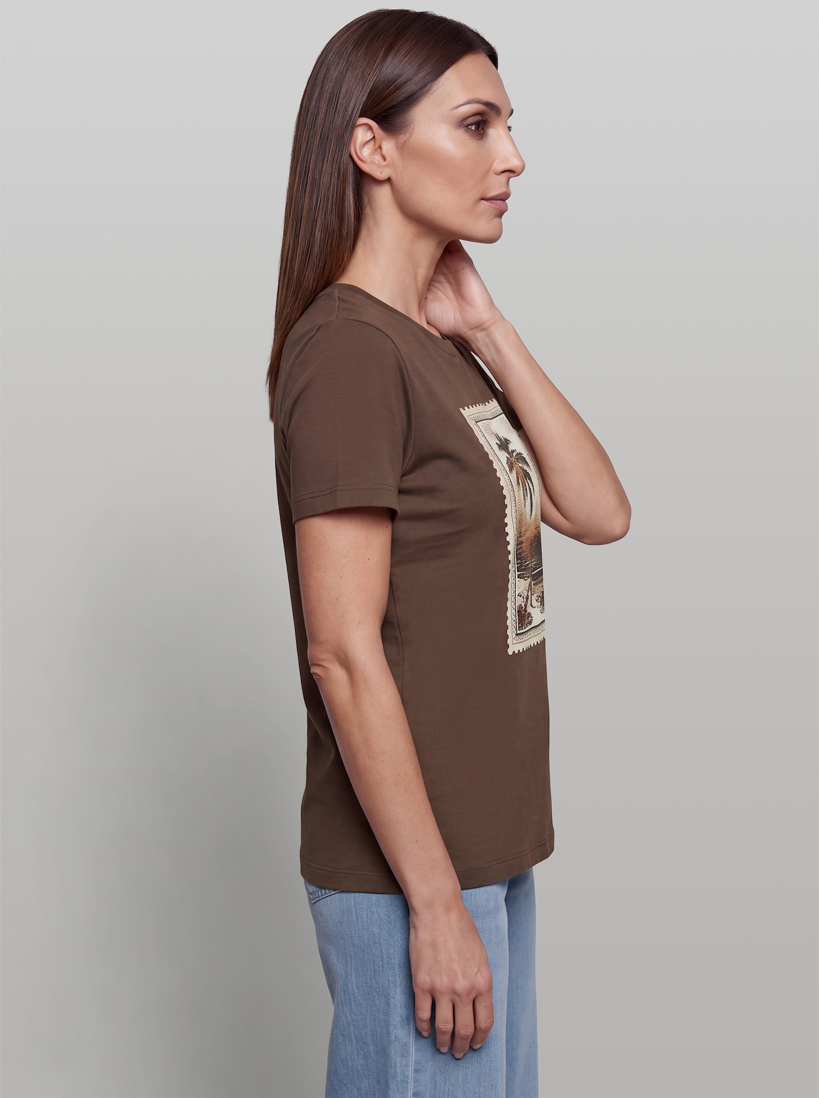 heine Kurzarmshirt mit Folienprint - schoko