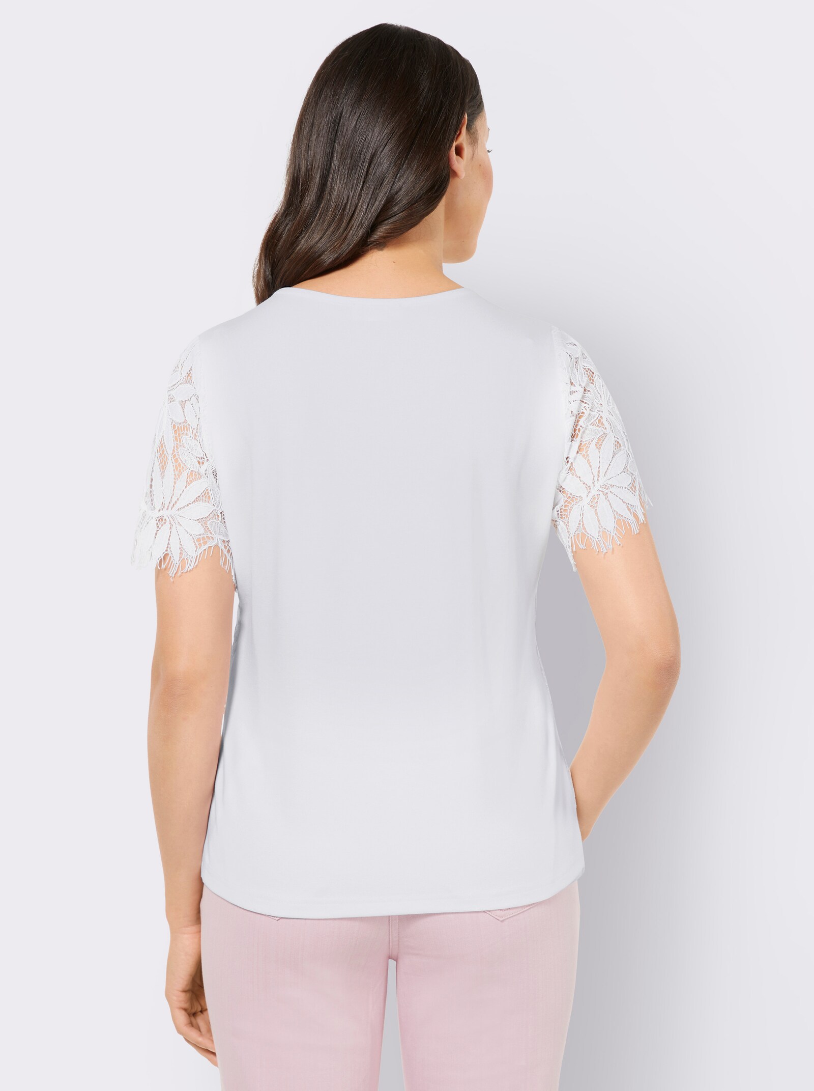 T-shirt en dentelle avec manches transparentes - écru