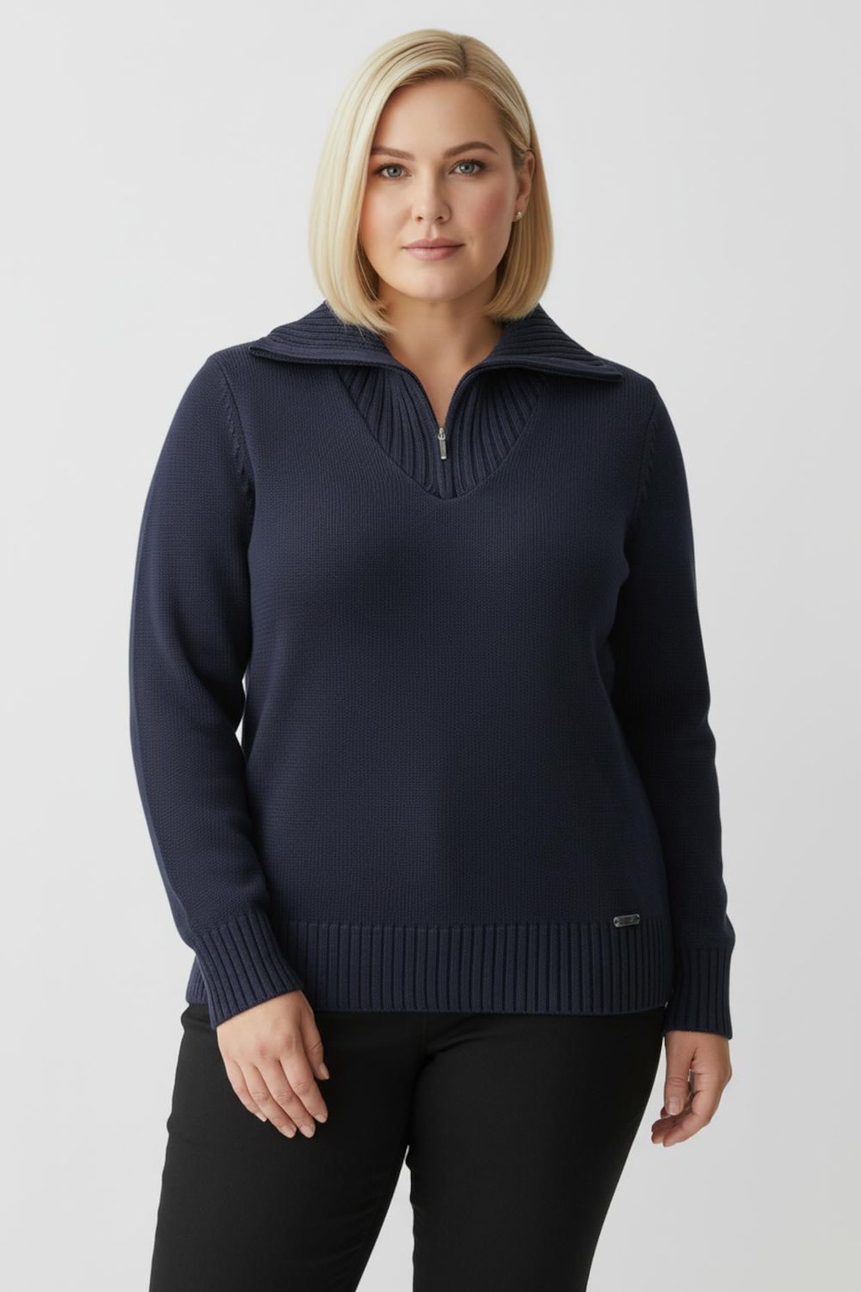 Troyer mit breiten Rippabschlüssen - marine