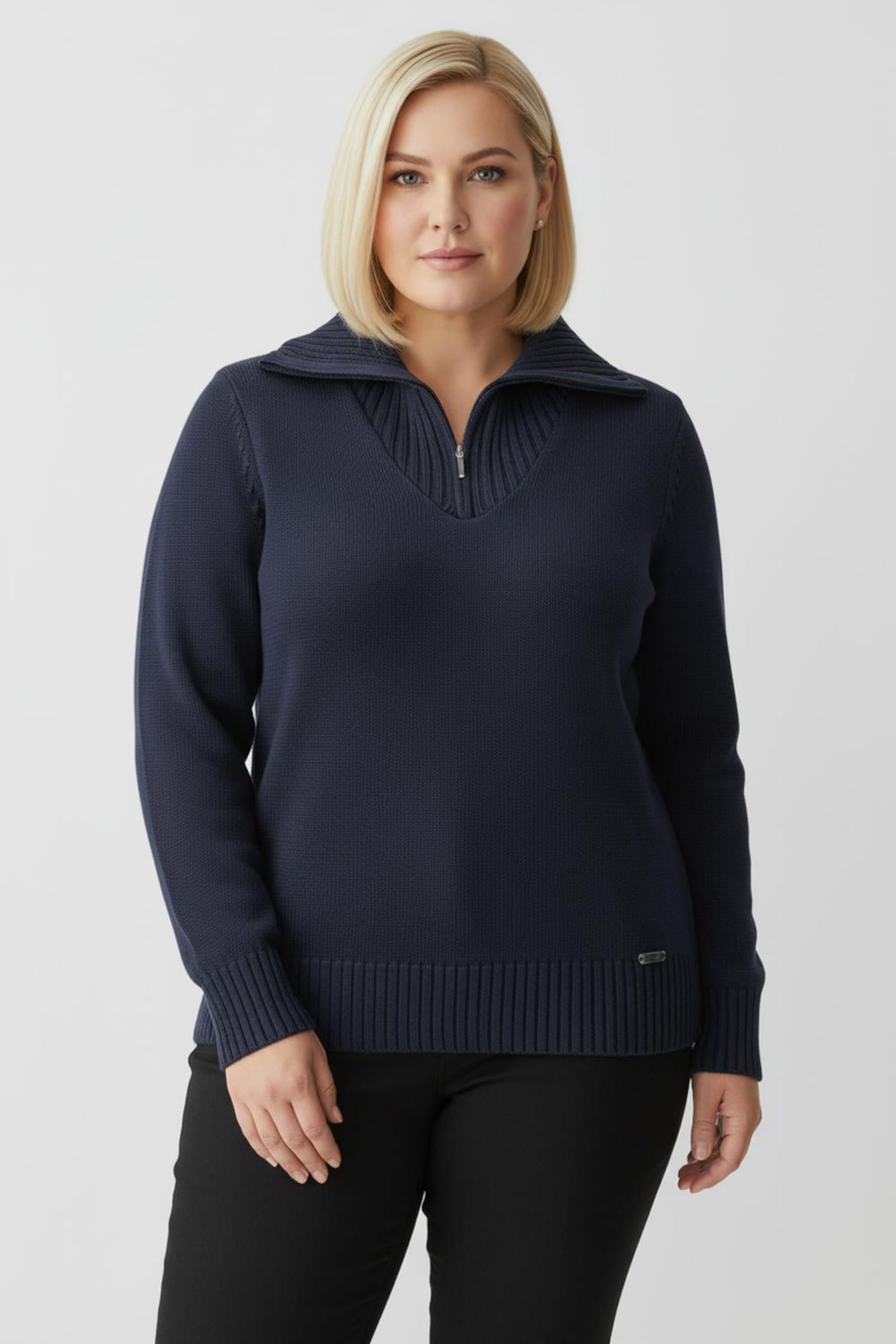 Troyer mit breiten Rippabschlüssen - marine