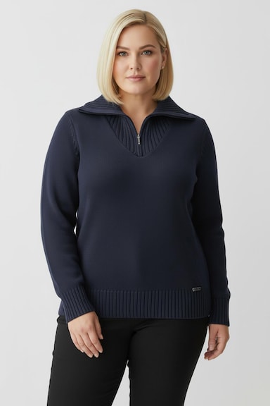 Troyer mit breiten Rippabschlüssen - marine