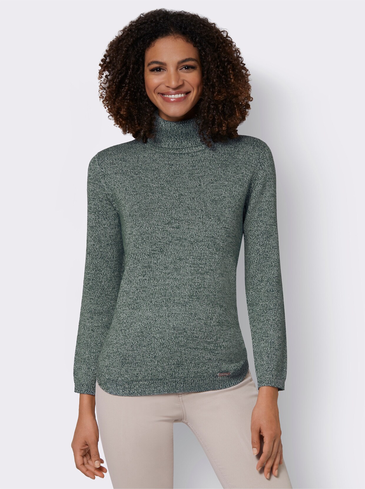 Rollkragenpullover - petrol-jade-meliert