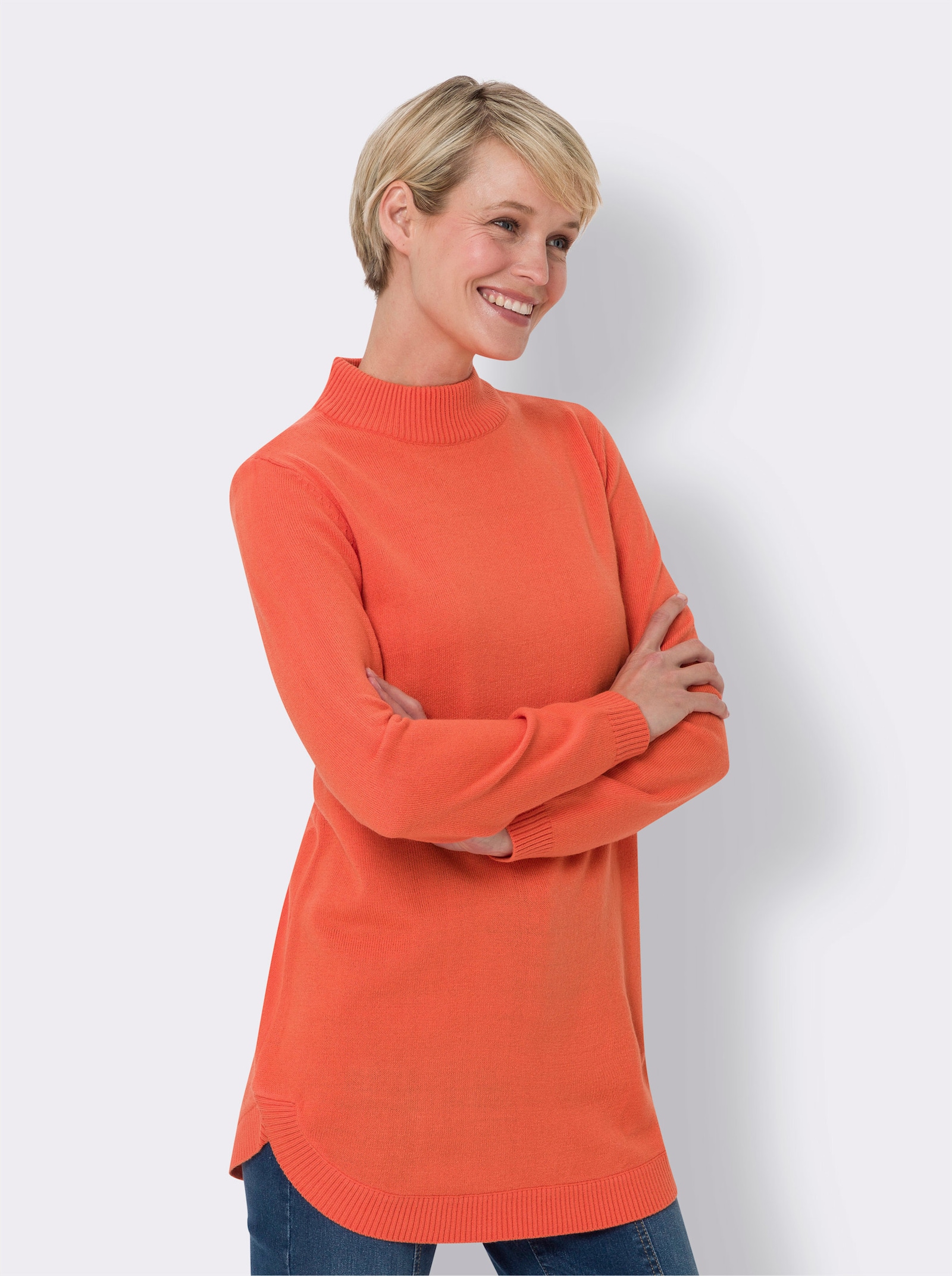 Pullover mit abgerundetem Saum - orange