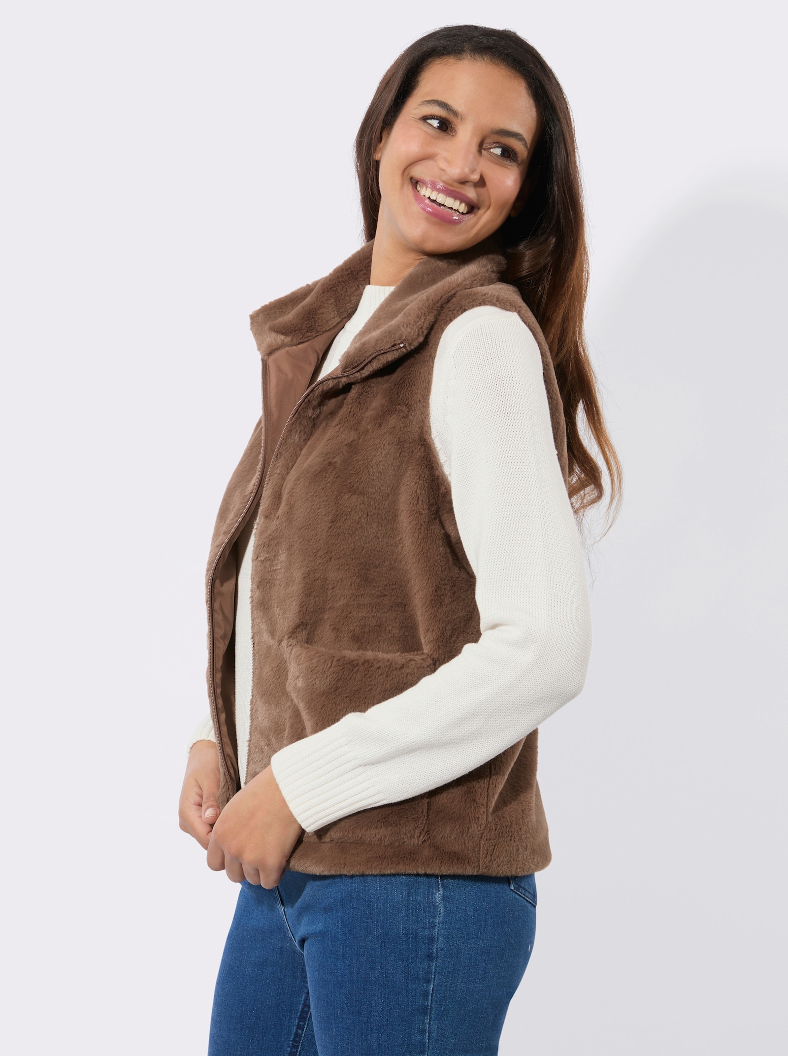 Fellimitatweste mit Futter - braun