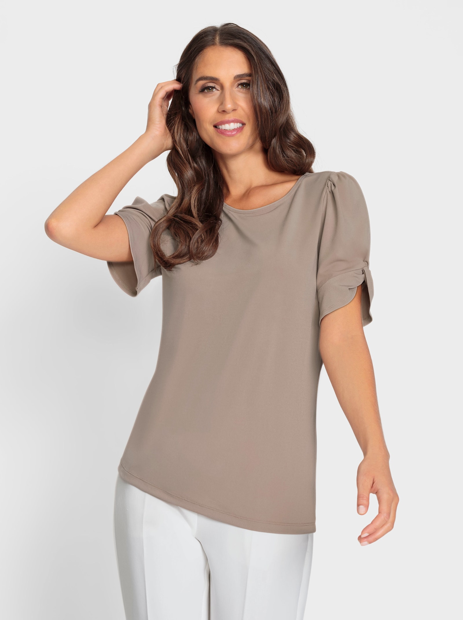 heine Kurzarmshirt mit Raffungen - sesam