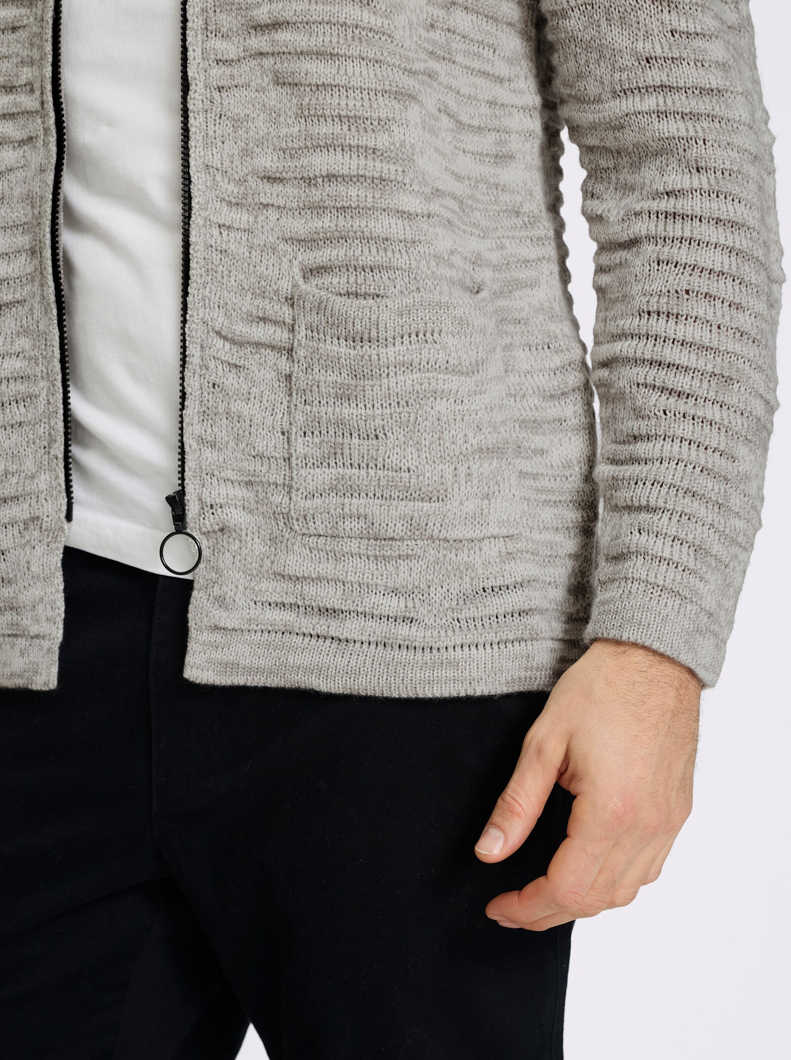 Marco Donati Strickjacke in längerer Form - ecru-steingrau-meliert