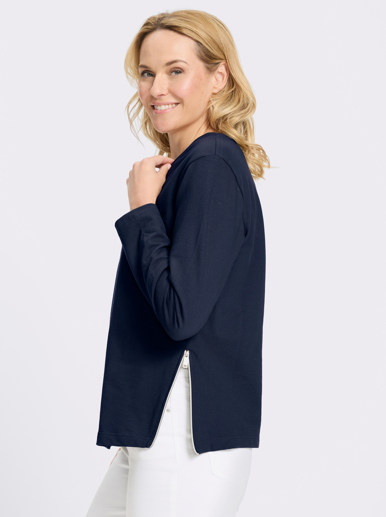 Sweatshirt mit Reißverschlüssen seitlich - marine