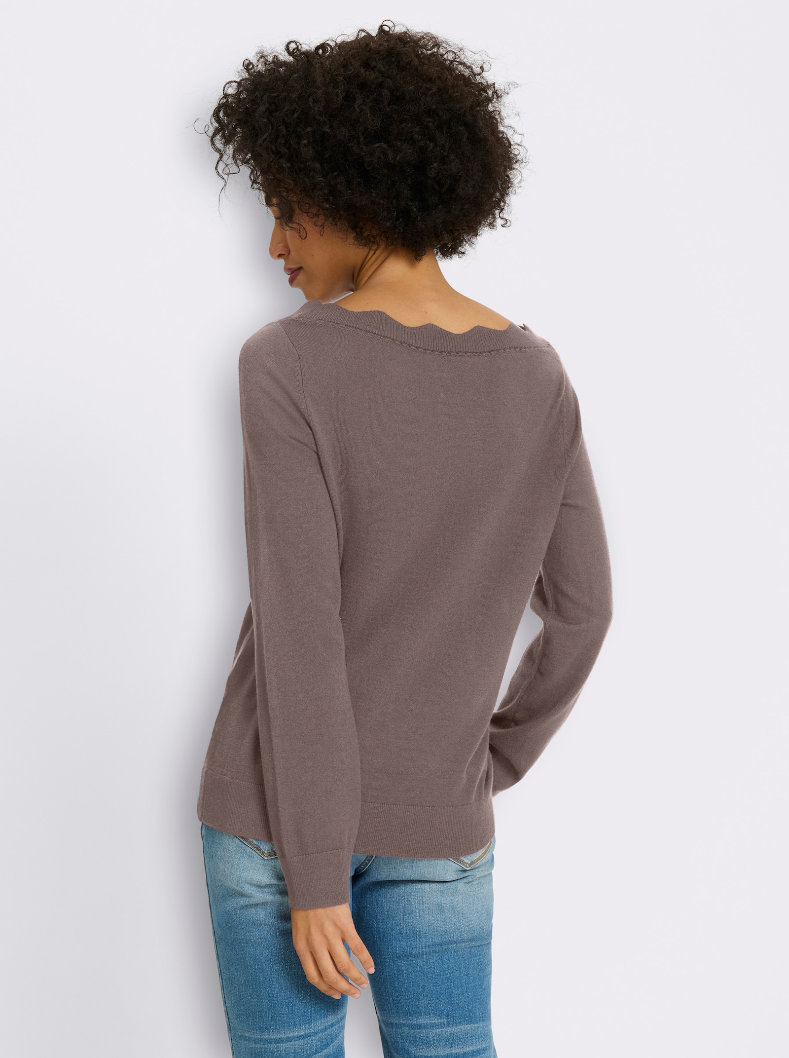 heine Feinstrickpullover mit Wellenkante - dunkeltaupe