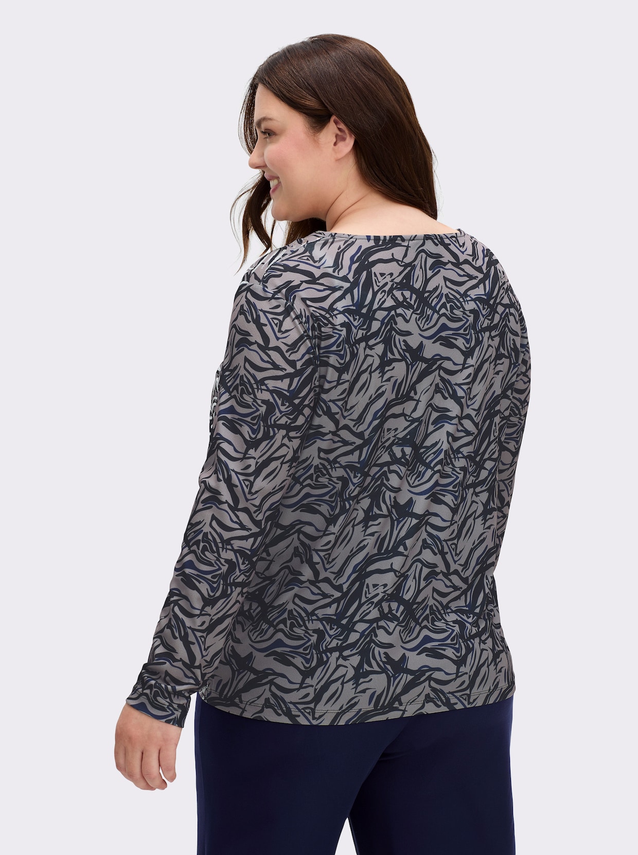 Shirtjacke mit silberfarbenem Folien-Druck - schwarz-marine-bedruckt