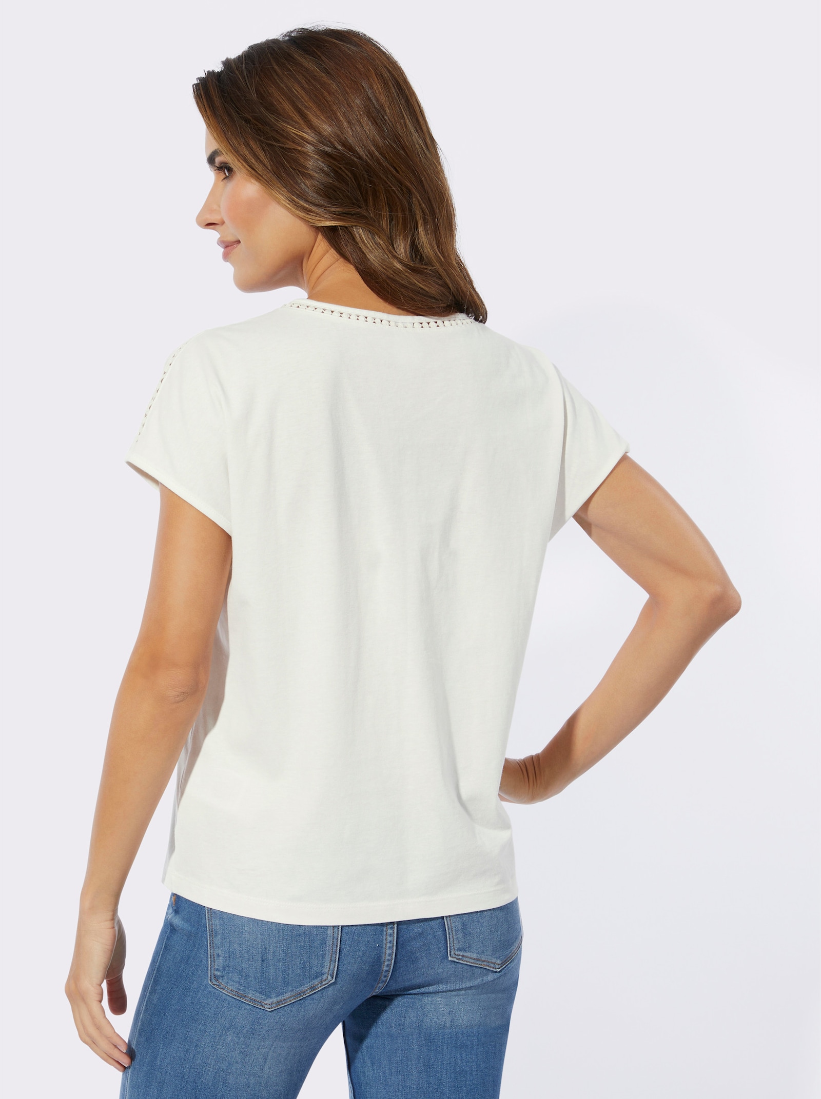 Tričko, kr. ruk, háčk. čipka - svetlobéžová