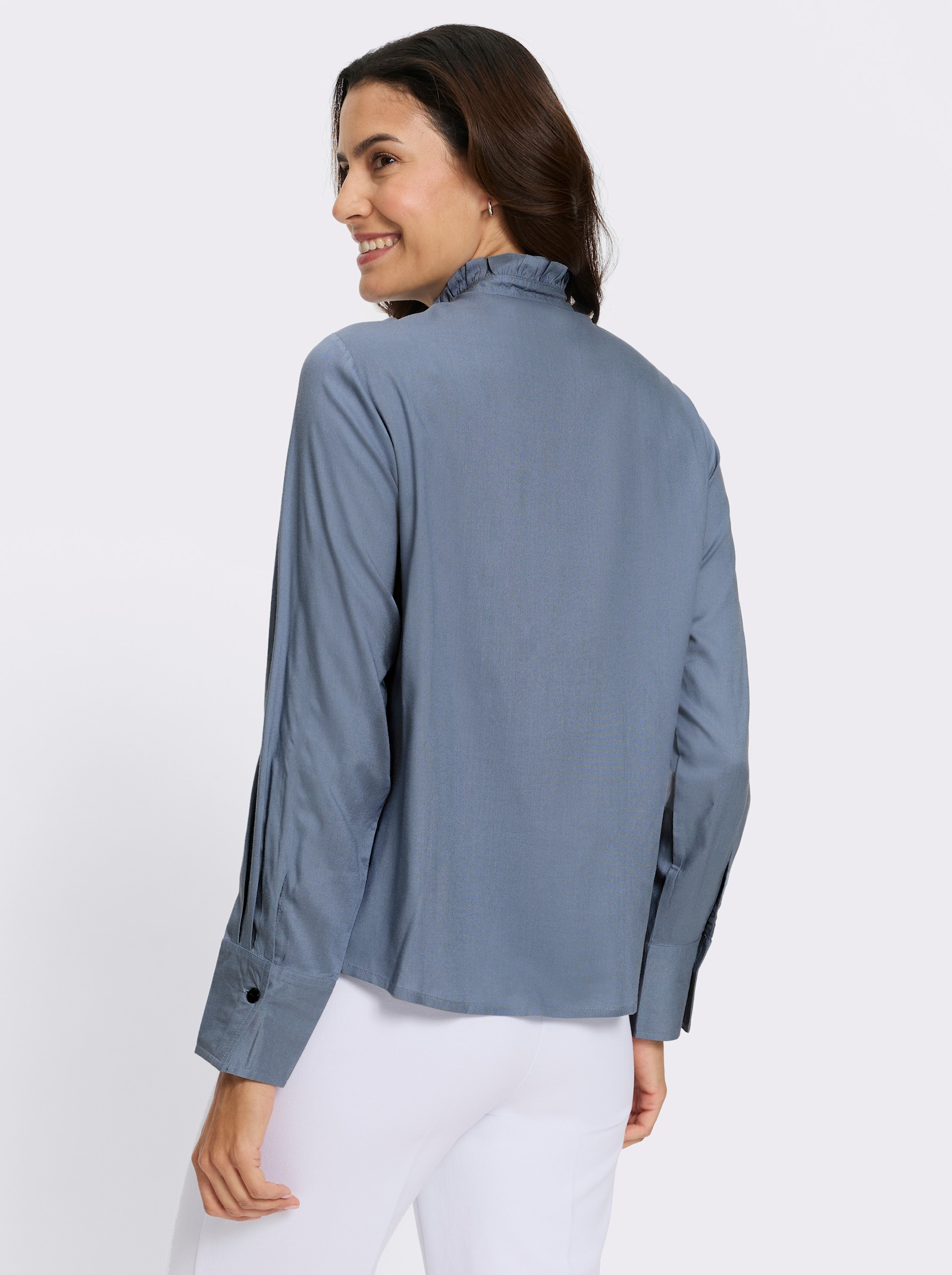 Schlupfbluse mit Stickereien - taubenblau-bleu-gemustert