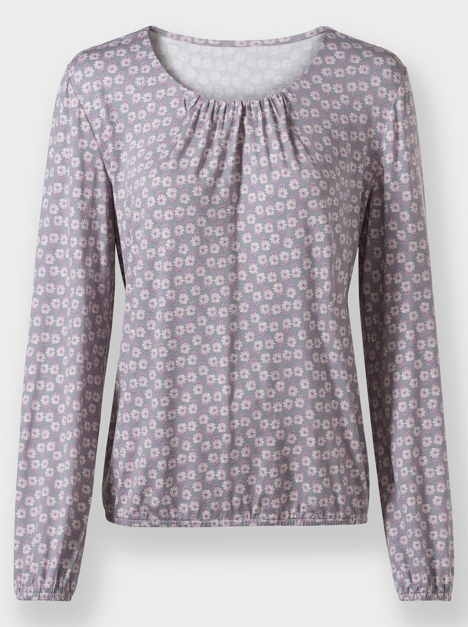 Print-Shirt mit Gummizug an Ärmeln und Saum - grau-mauve-bedruckt