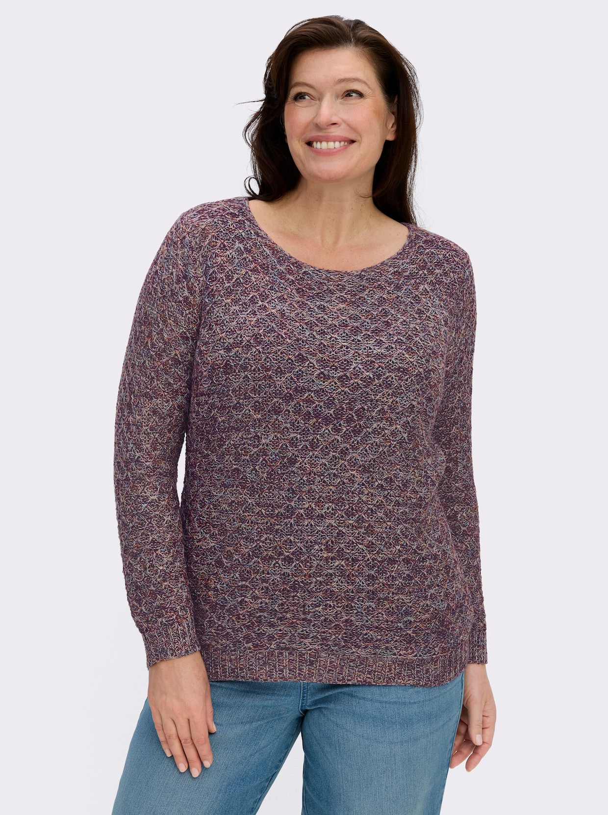 Rundhalspullover mit Multicolor-Garn - bordeaux-gemustert
