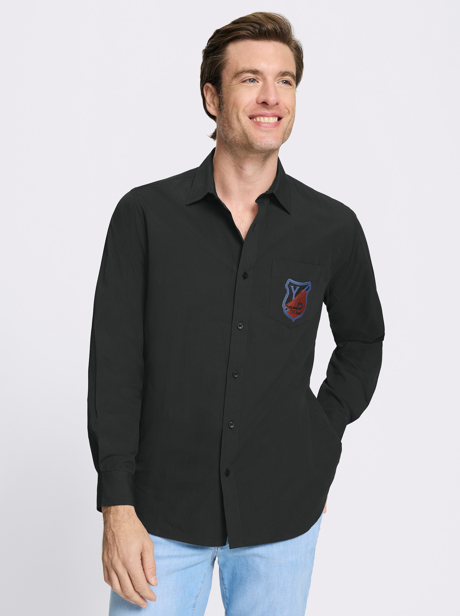 Catamaran Langarmhemd aus reiner Baumwolle, Popeline - graphit