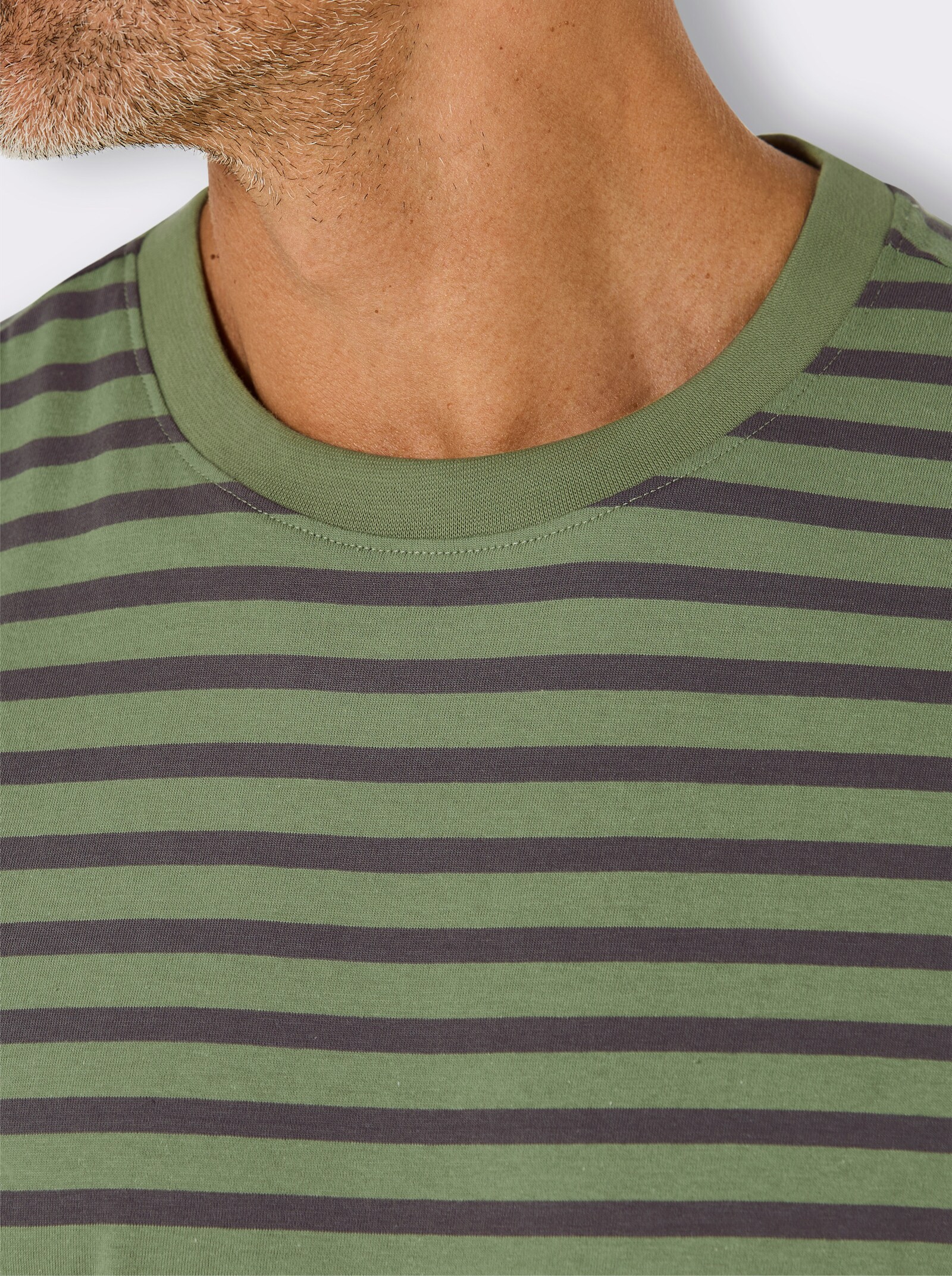 wäschepur men Schlafanzug-Shirt - eucalyptus-anthrazit-gestreift