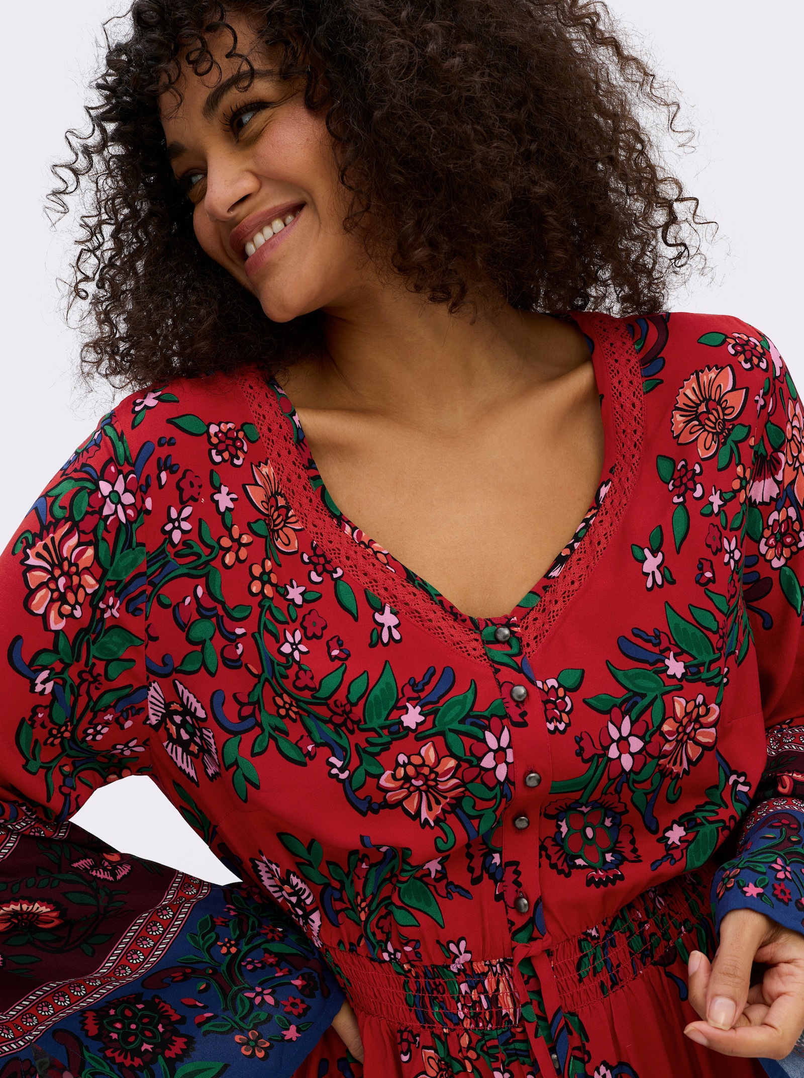 sheego by Joe Browns Maxikleid im Boho-Stil - rot-burgund-gemustert