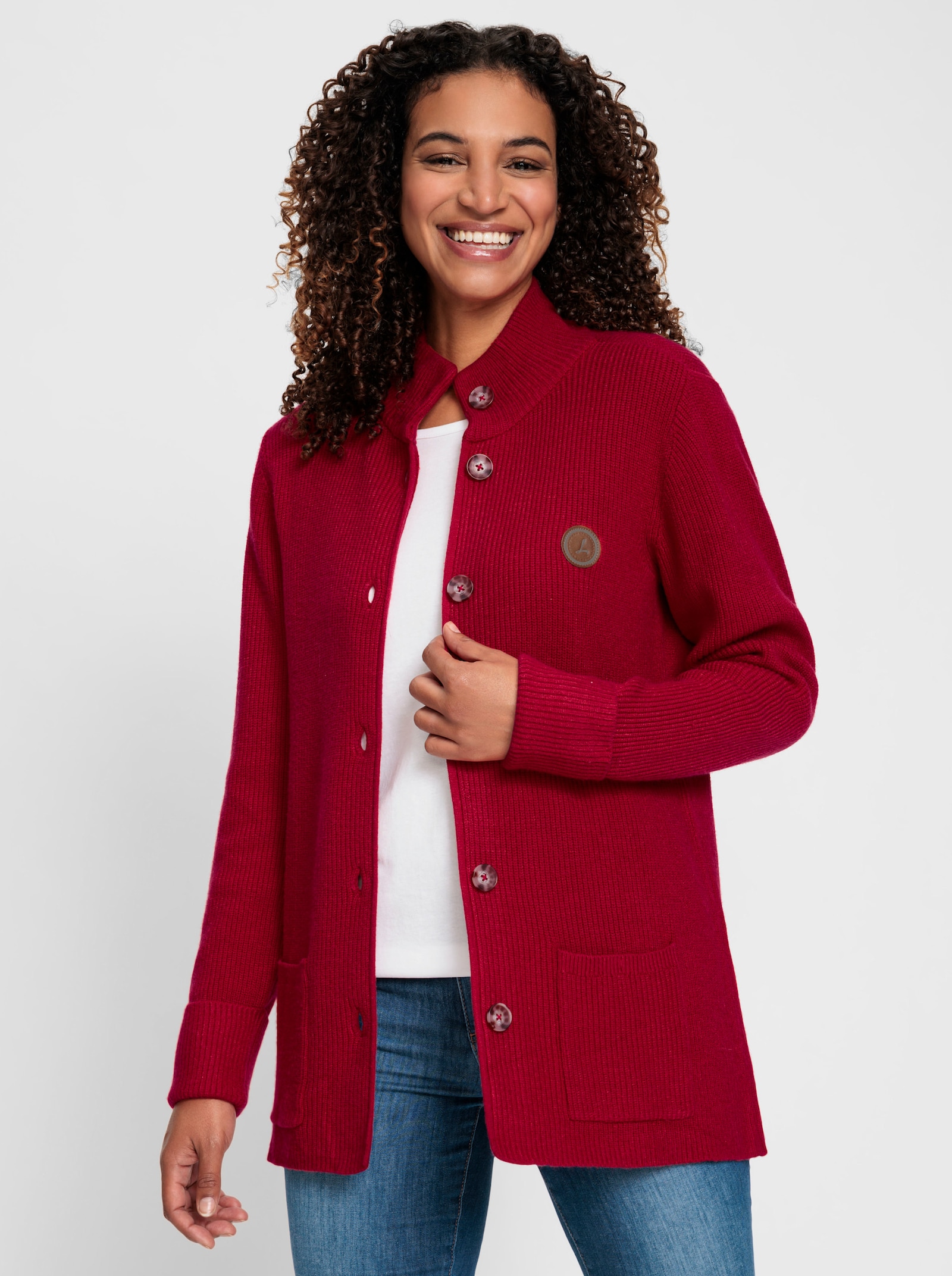 Longstrickjacke mit Stehkragen - rot