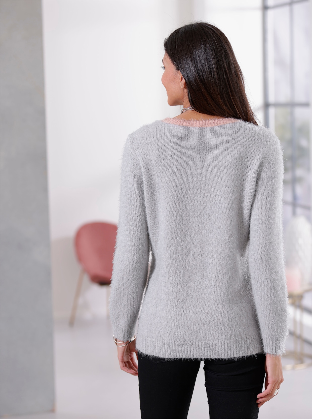 Pullover met lange mouwen - antraciet/poudre gedessineerd