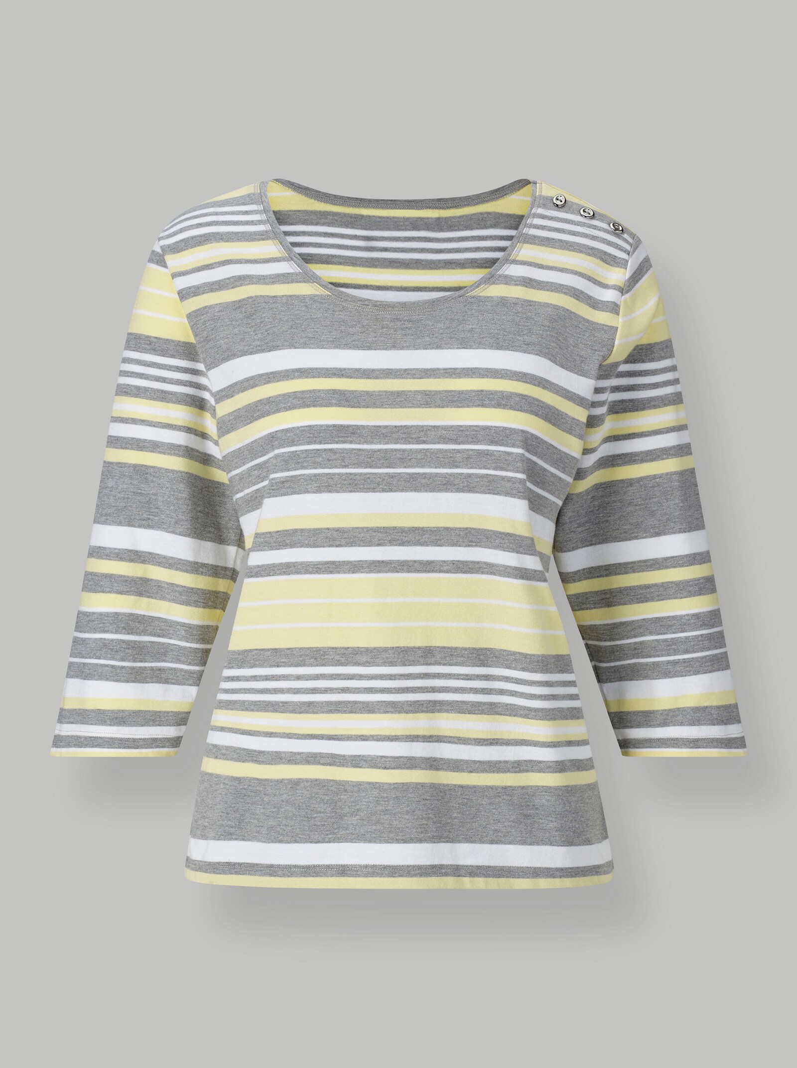 3/4-Arm-Shirt mit Zierknöpfen - zitronengelb-grau-gestreift