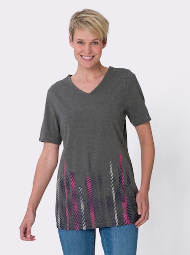 Longshirt mit V-Ausschnitt - anthrazit-meliert