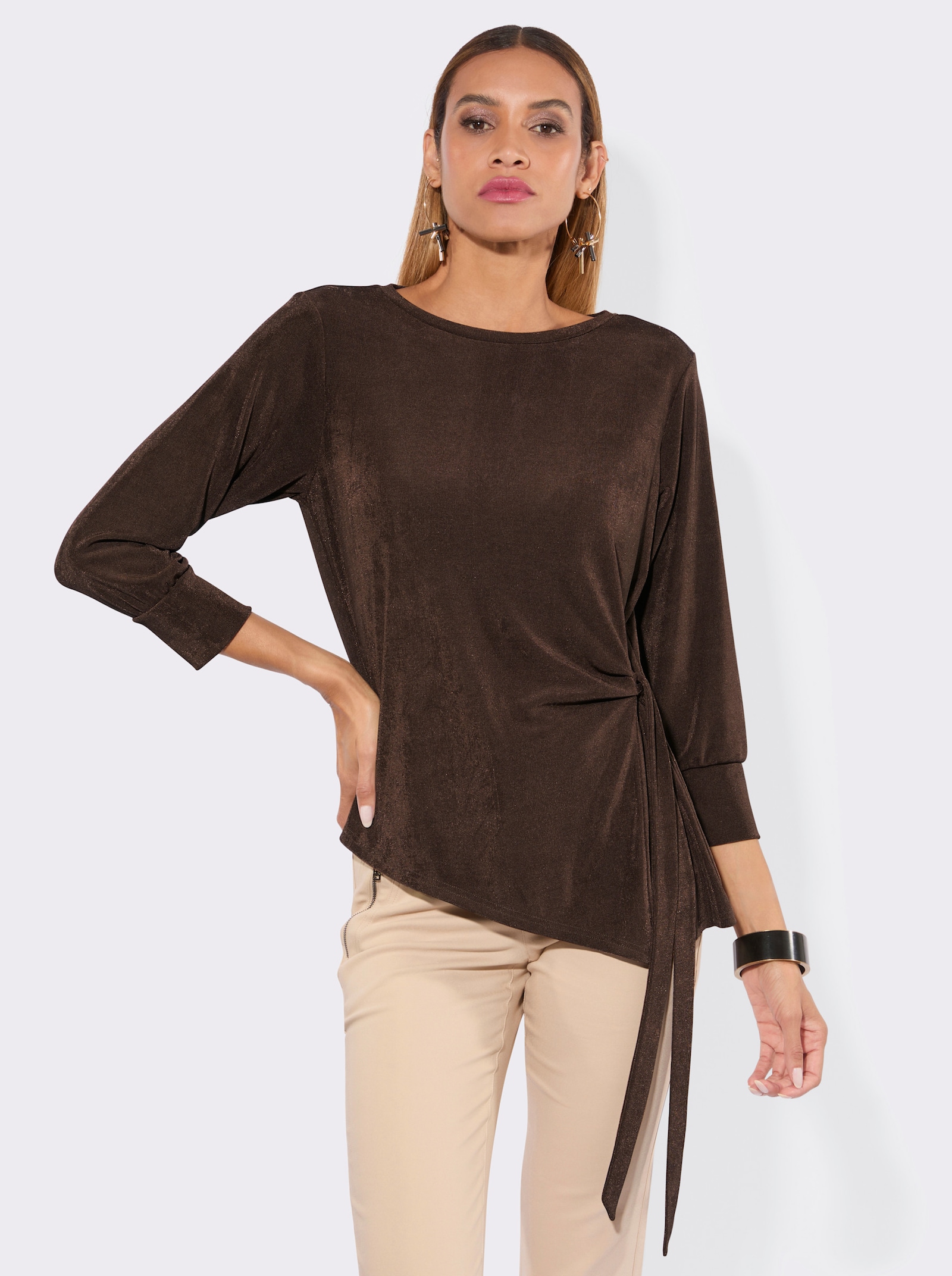Longshirt mit seitlichen Bindebändern - schoko