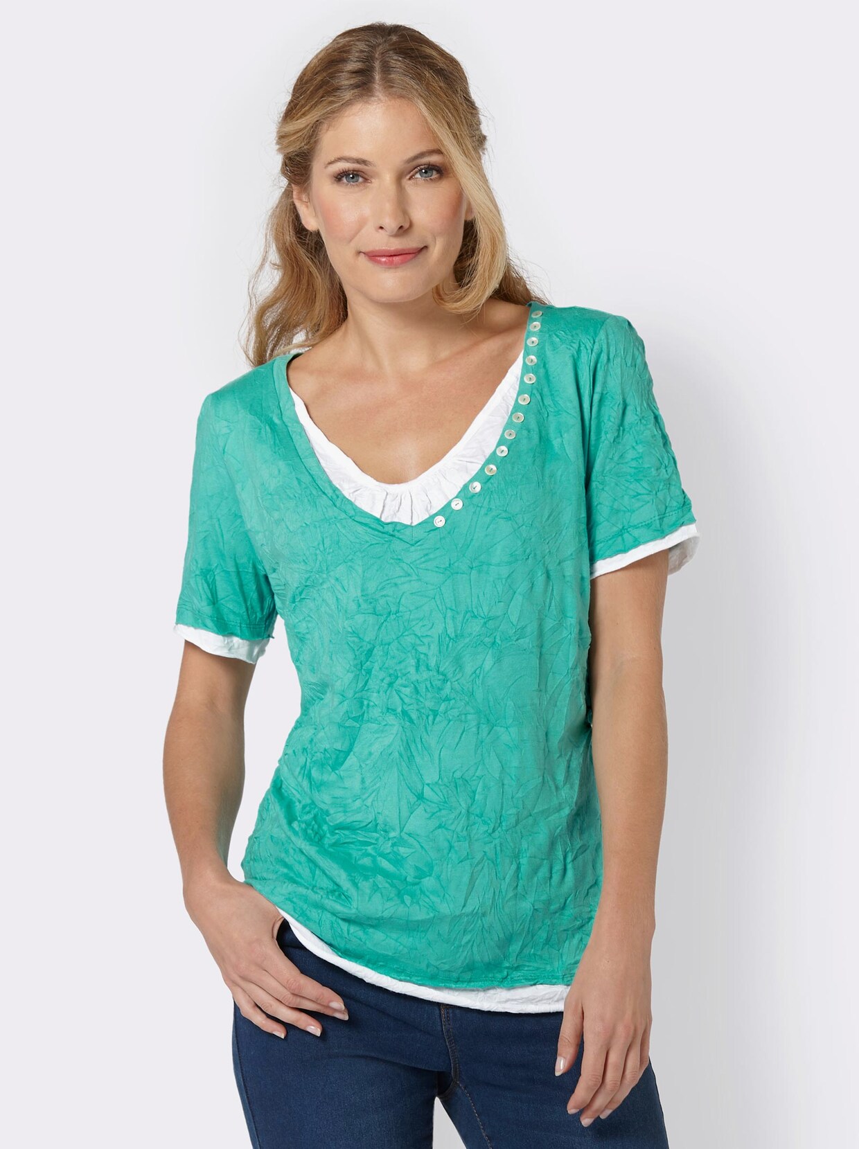 2-in-1-Shirt - smaragd-weiß