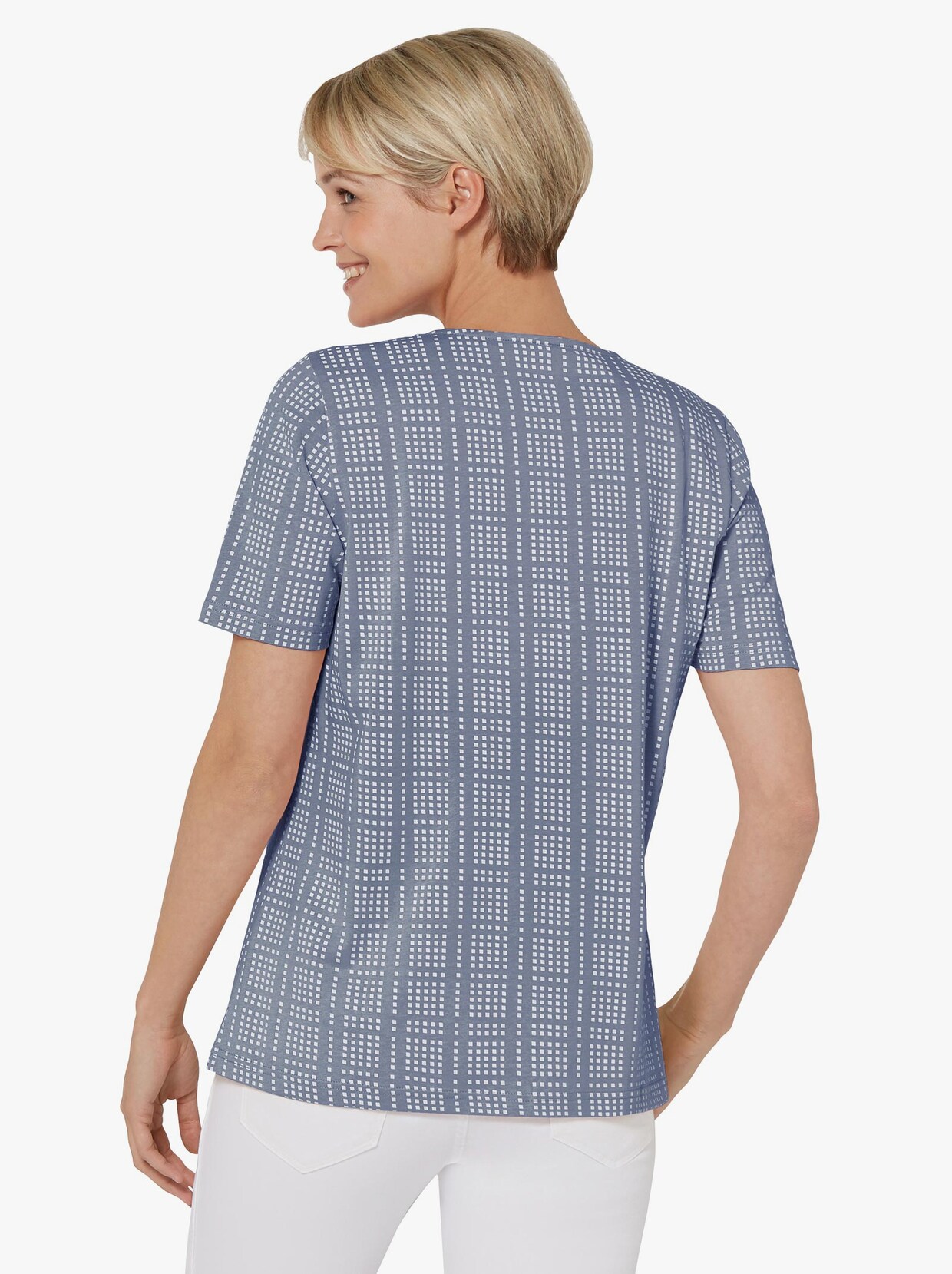 Shirt met ronde hals - Duivenblauw gedessineerd