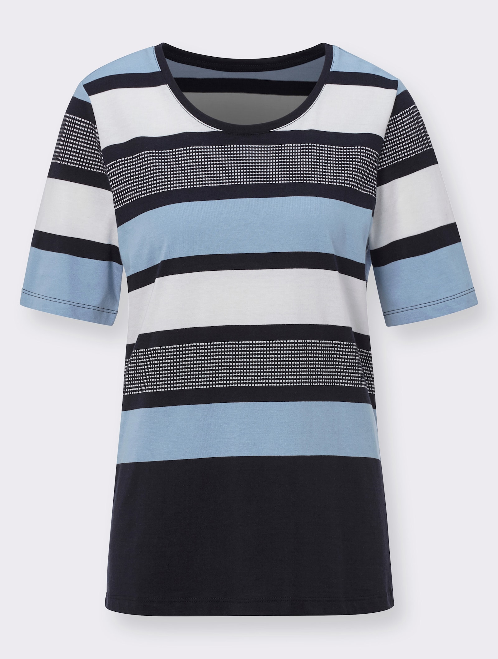 Shirt met ronde hals in brede strepen - ijsblauw gestreept