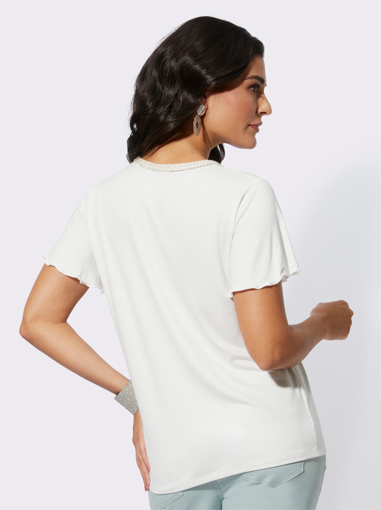  V-Shirt mit Flügelärmeln - ecru