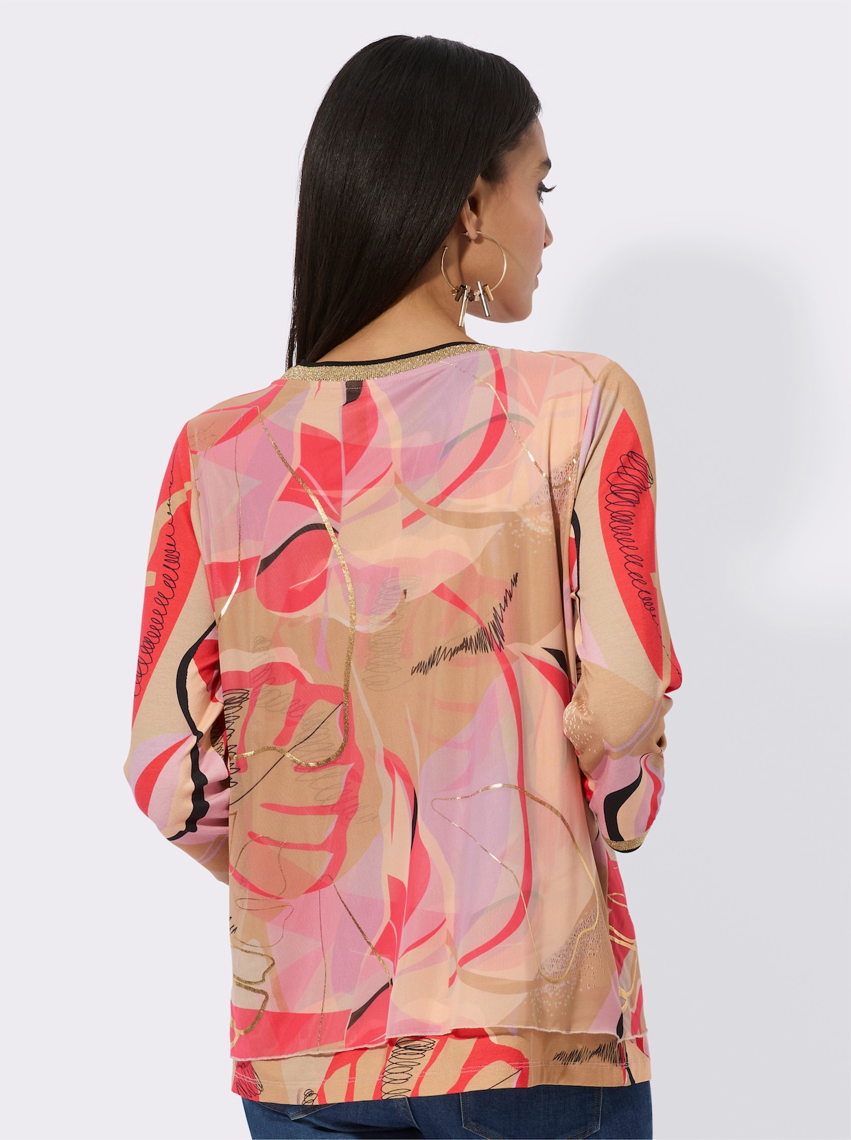 3/4-Arm-Shirt - beige-apricot-bedruckt