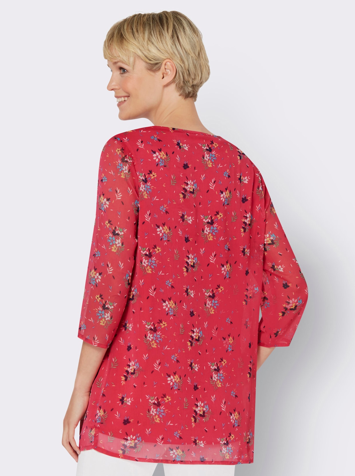 Longline blouse - pink/marine bedrukt