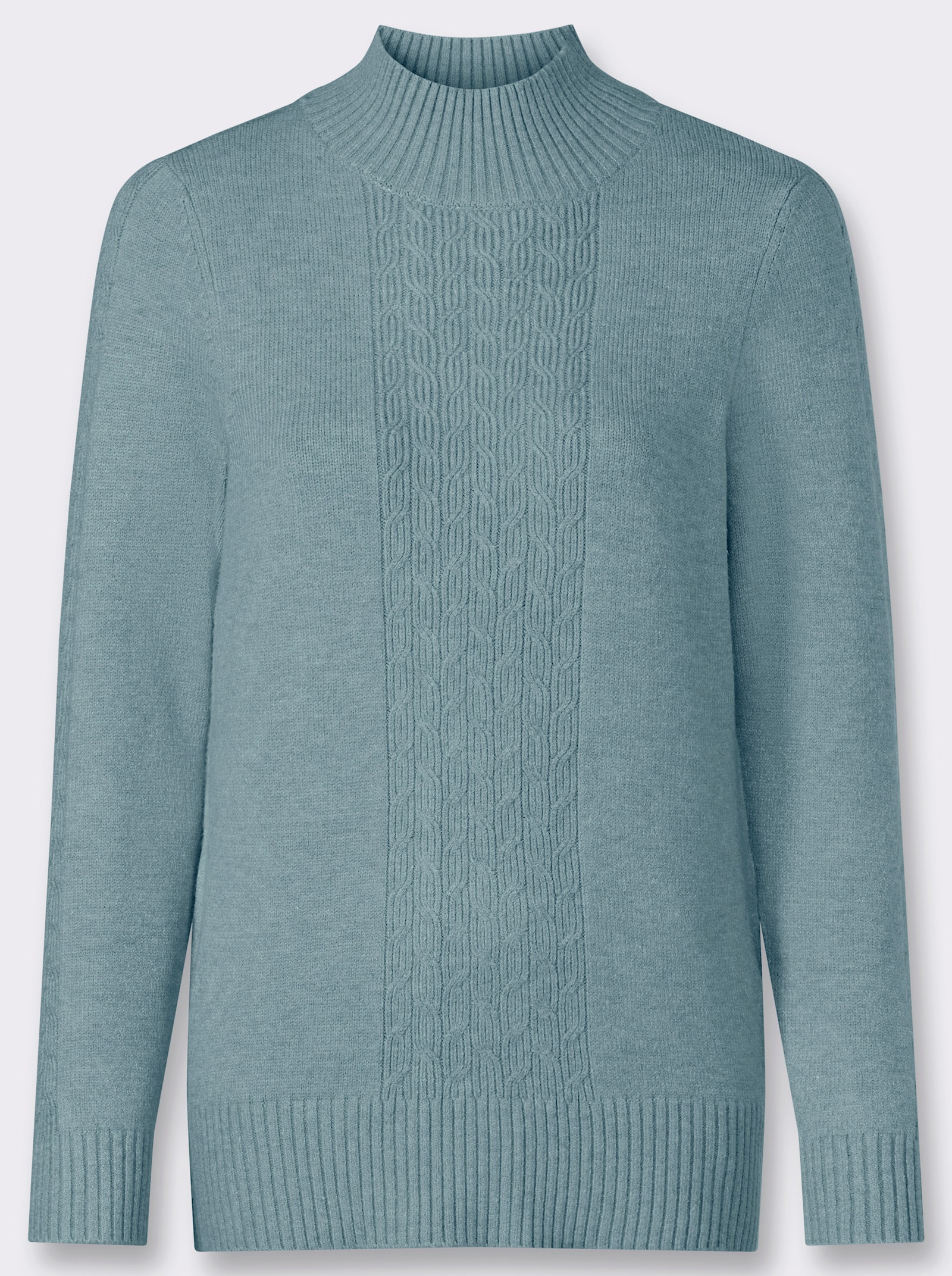 Stehkragenpullover mit Zopfmuster - jade-meliert