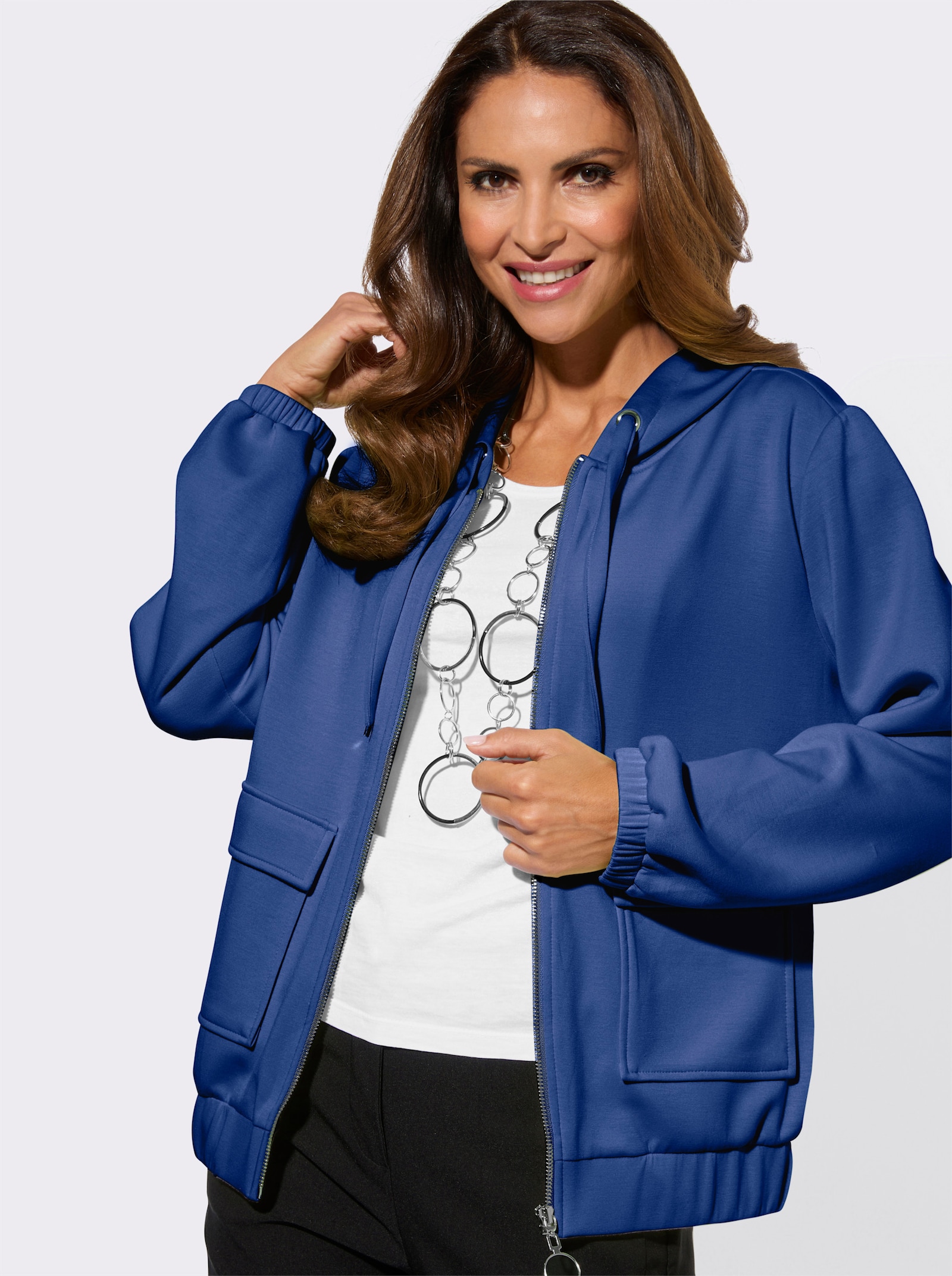 Sweatjacke mit Kapuze - royalblau