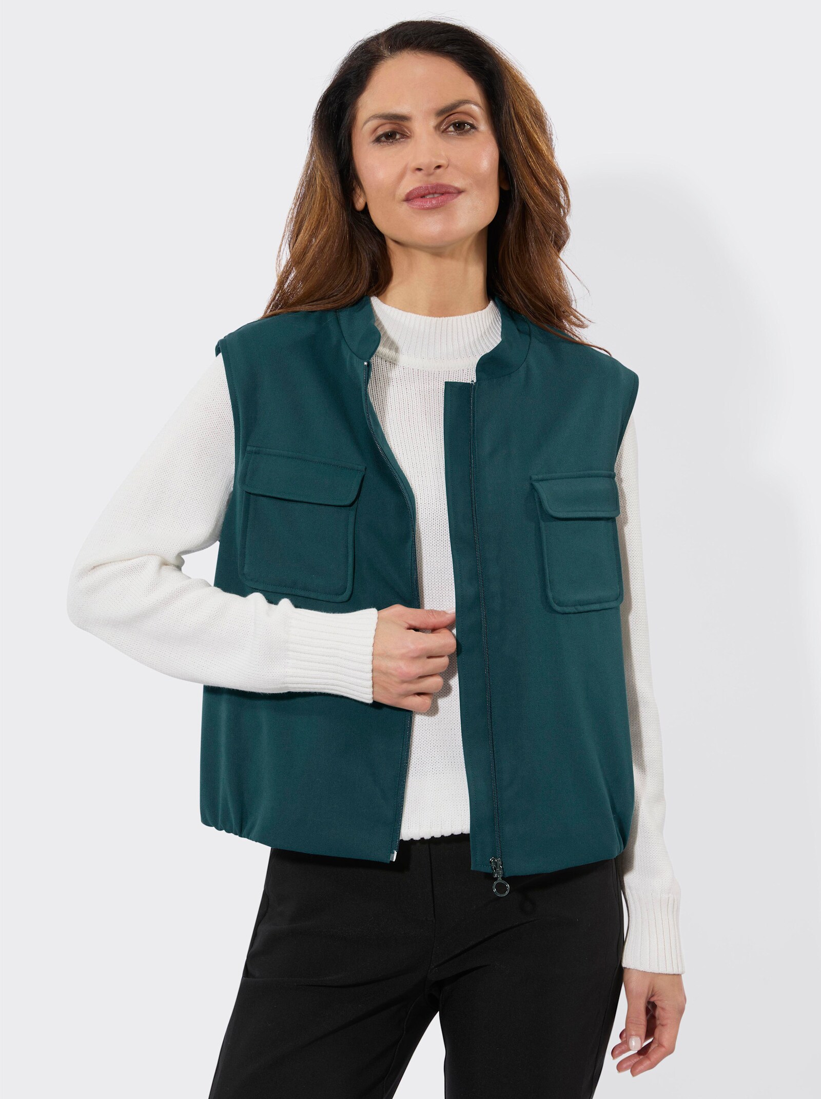 Kurzweste mit aufgesetzten Pattentaschen - petrol