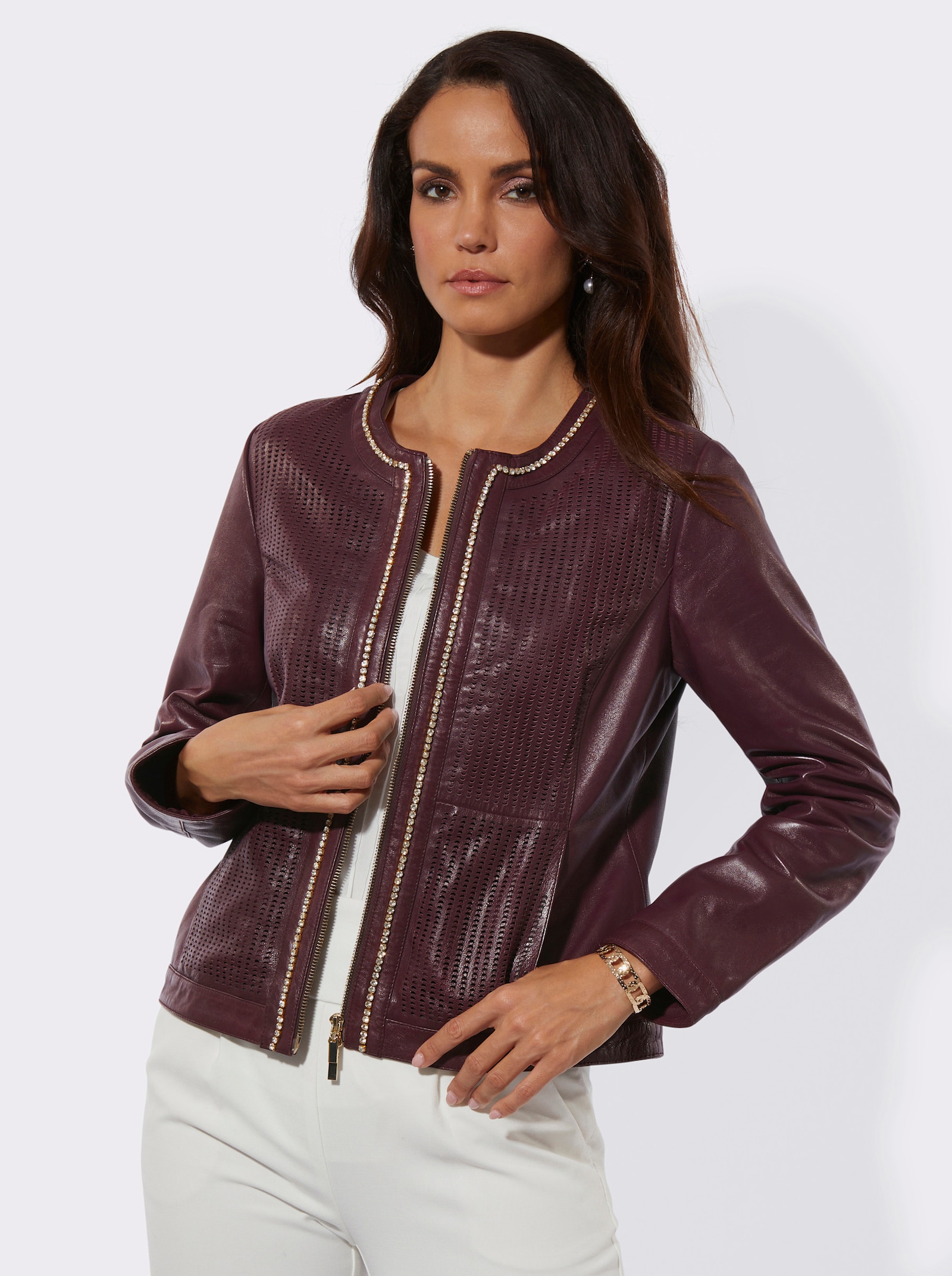 Mainpol Lederblazer mit Perforierung - burgund