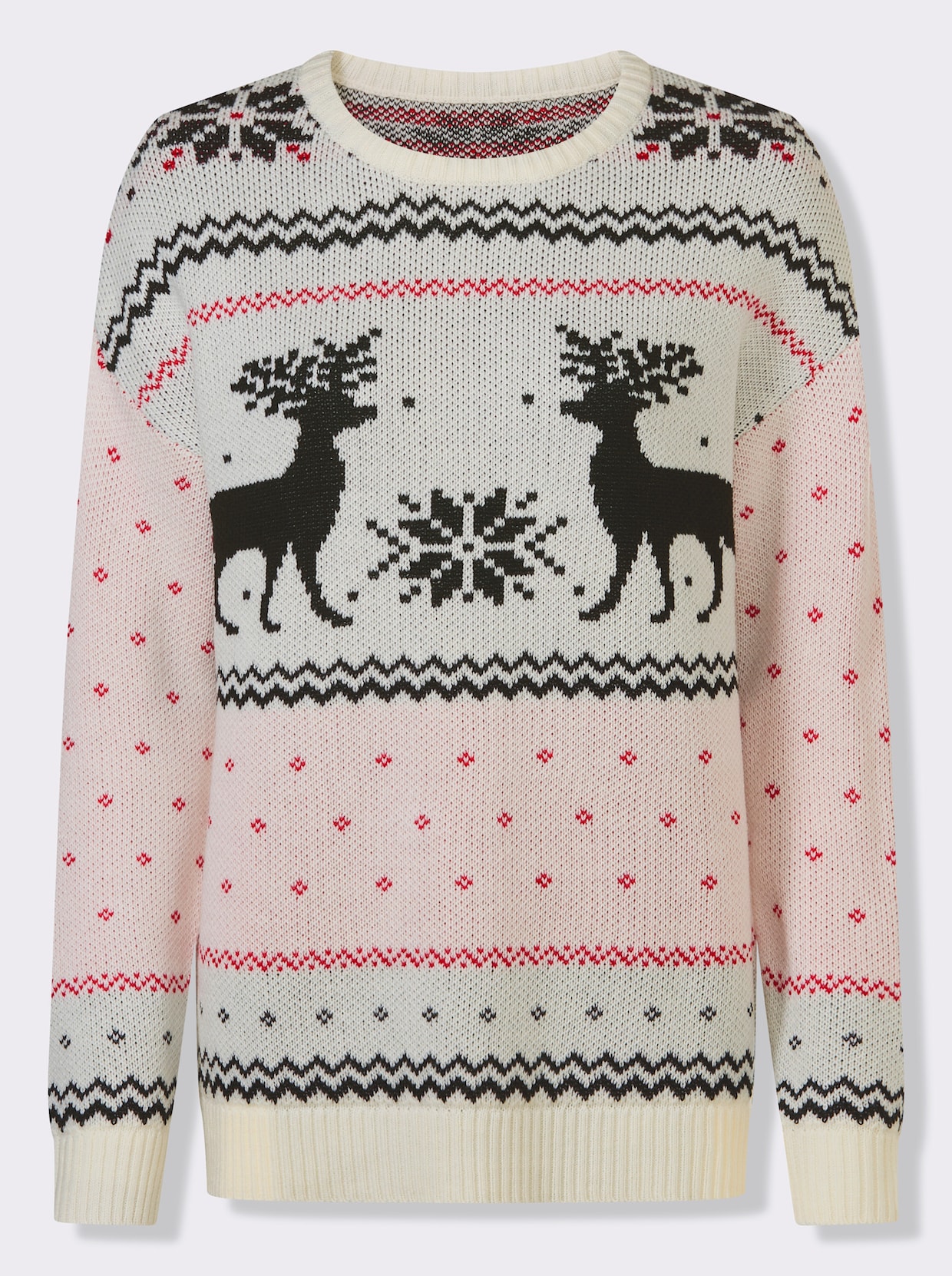 Langarm-Pullover - ecru-schwarz-gemustert