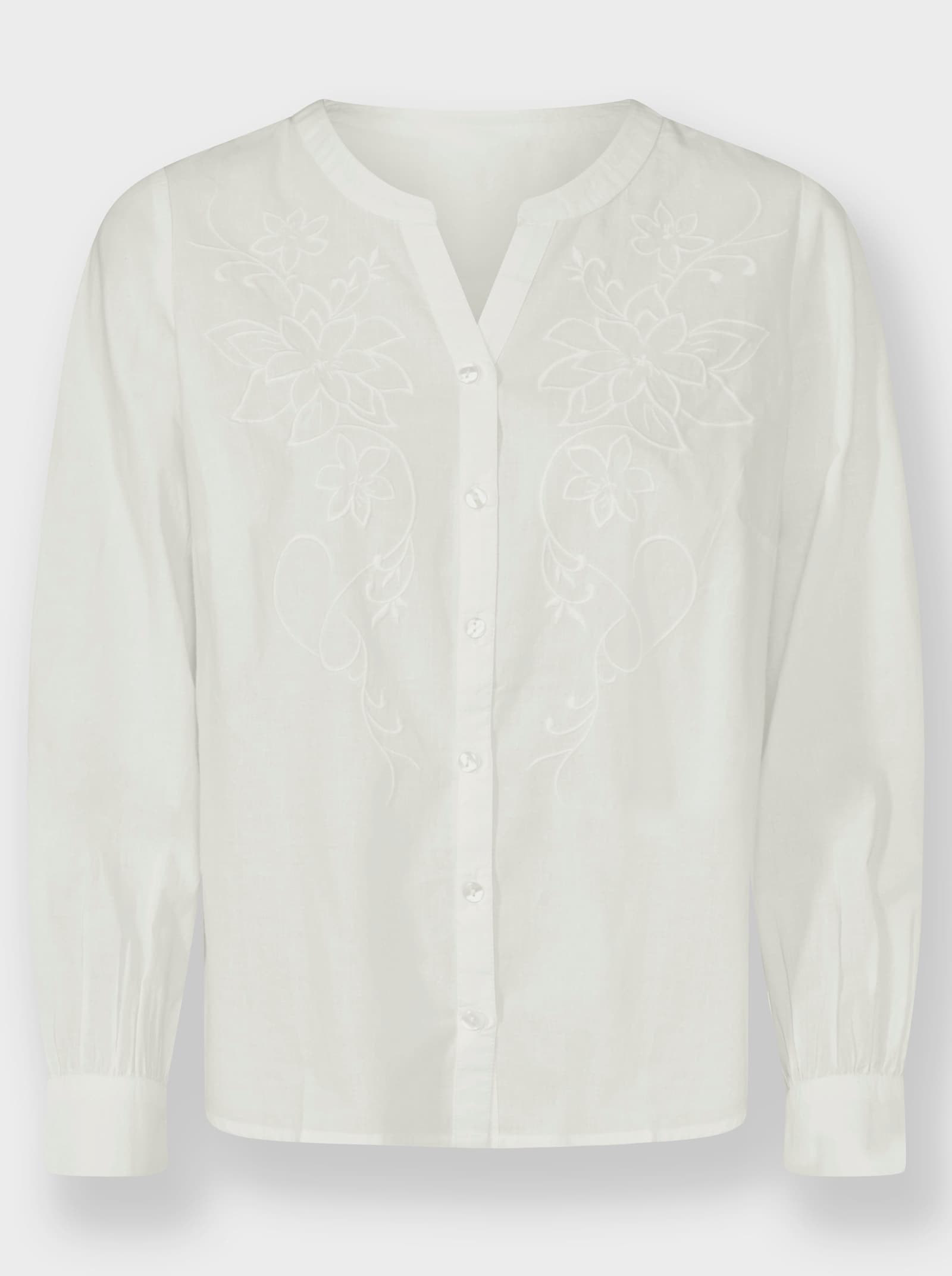 Baumwollbluse mit Blüten-Stickerei - ecru