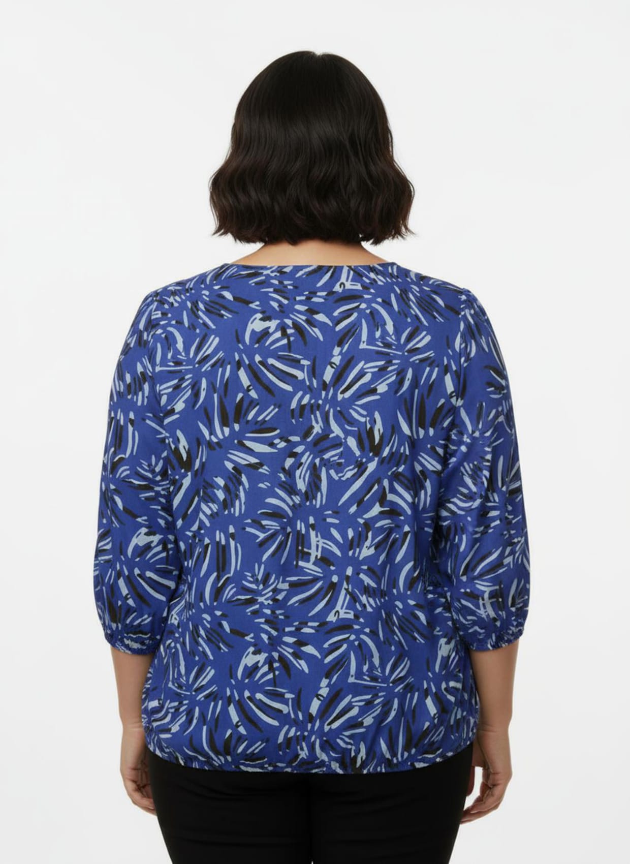 Druckbluse in Schlupfform - royalblau-graphit-bedruckt