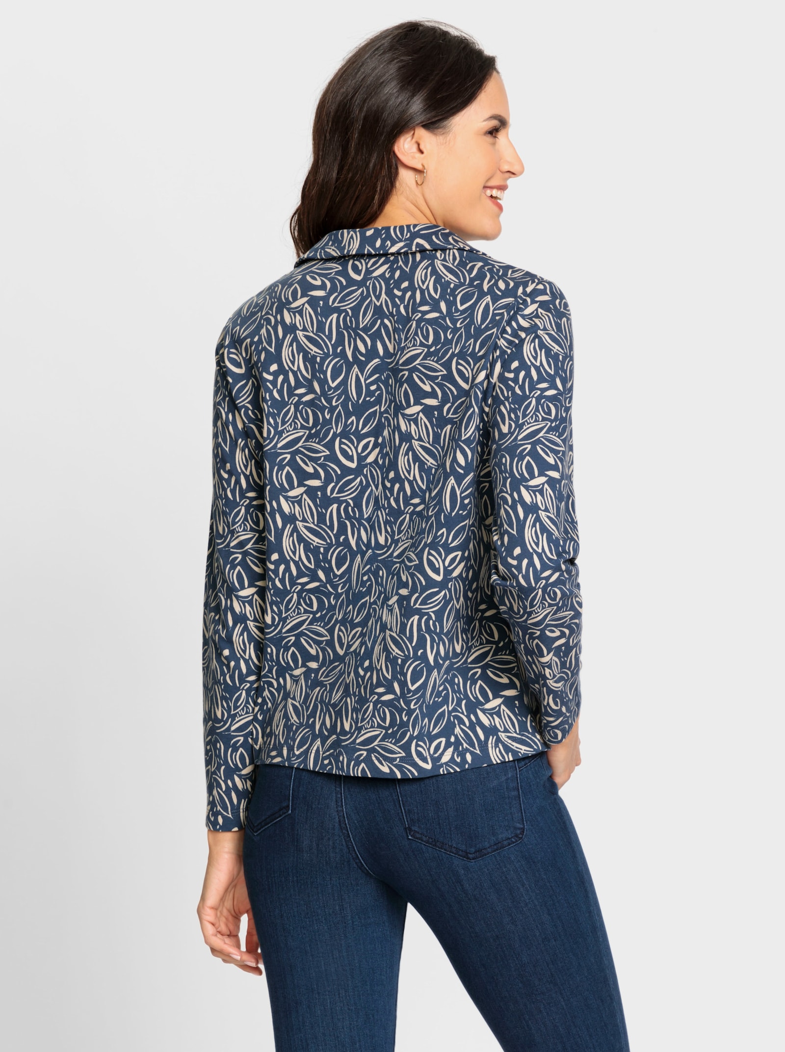 Langarmshirt mit Hemdkragen - dunkelblau-sand