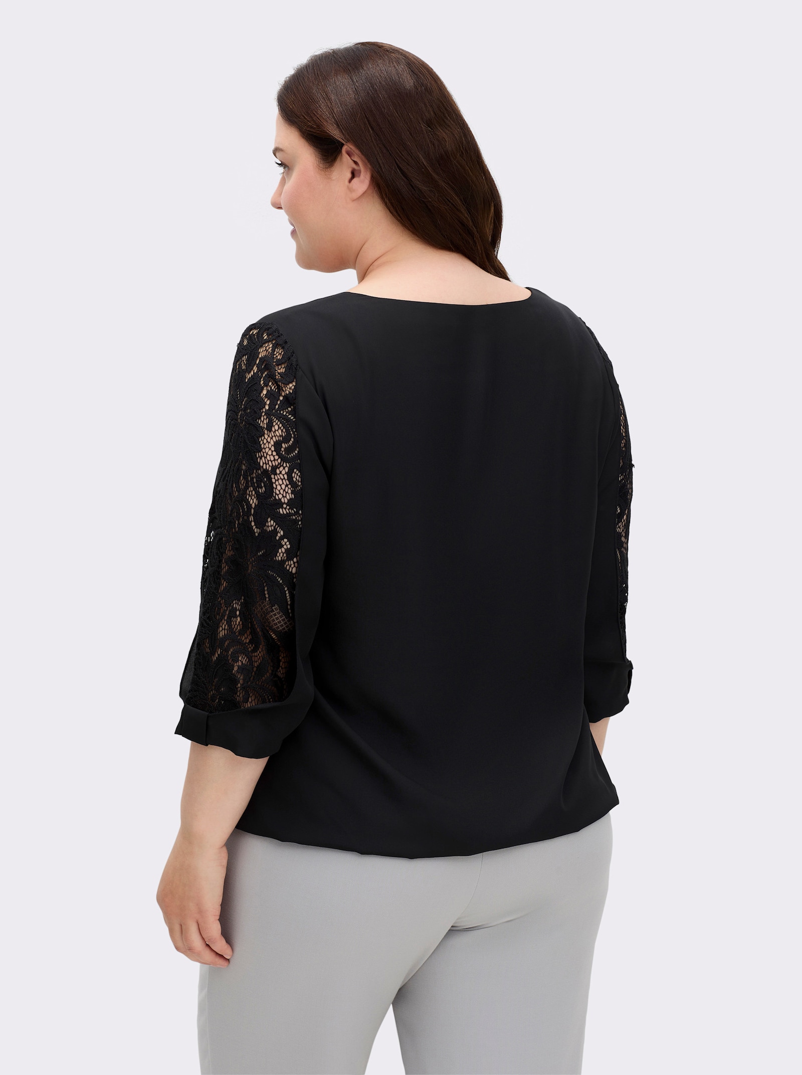 sheego by Joe Browns Tuniek met transparante kantinzet - zwart