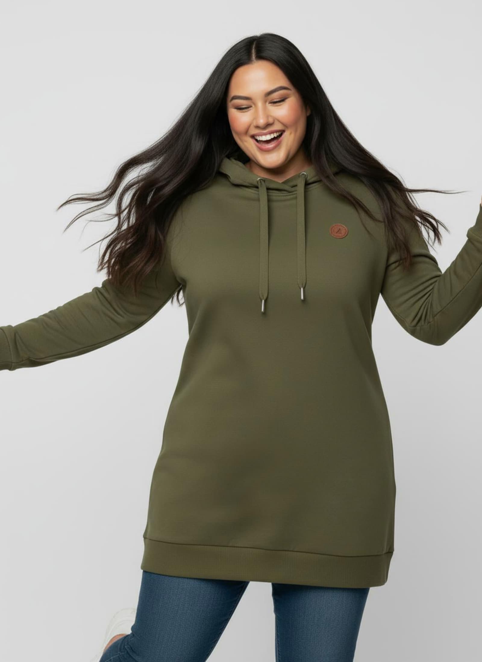 Longsweatshirt mit Kapuze - oliv