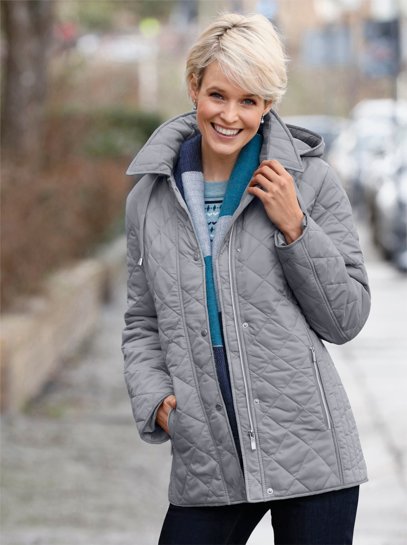 Winterjacke mit Schlingenknopf-Verschluss - steingrau
