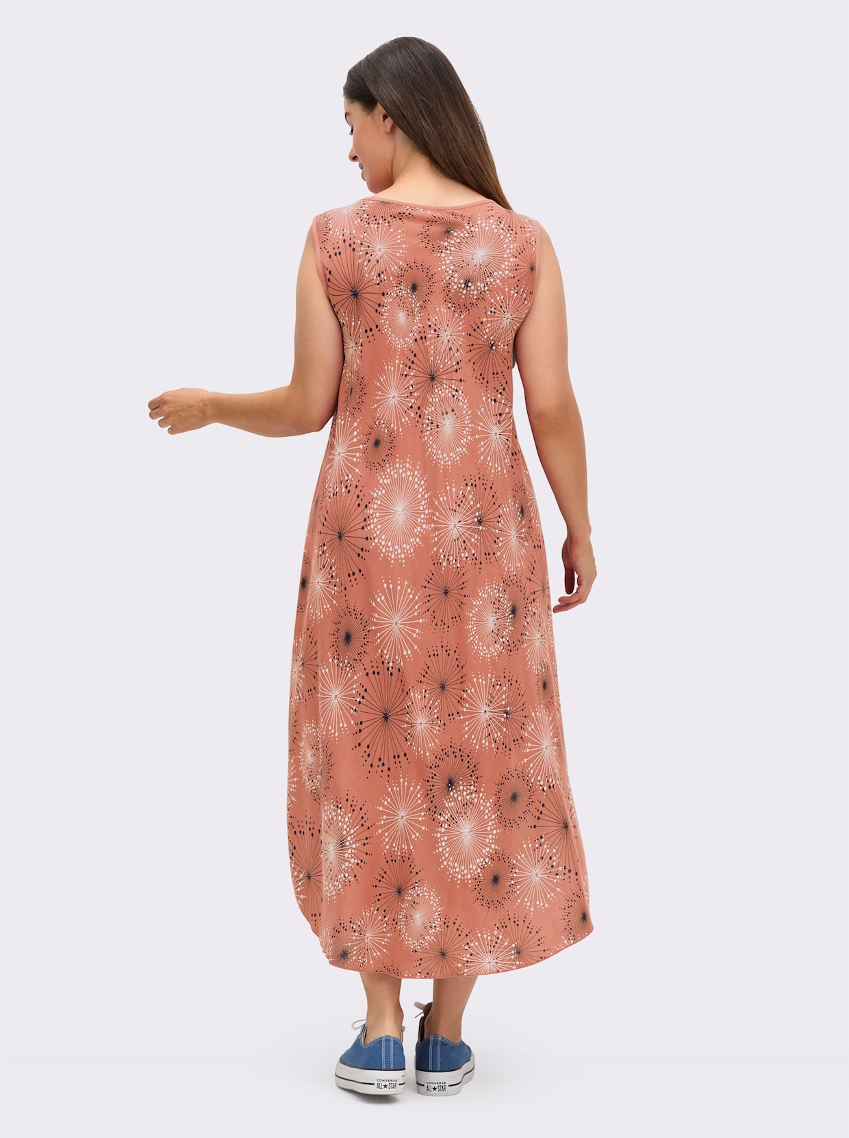 Druckkleid mit Blüten-Muster, figurumspielend - papaya-graphit-bedruckt