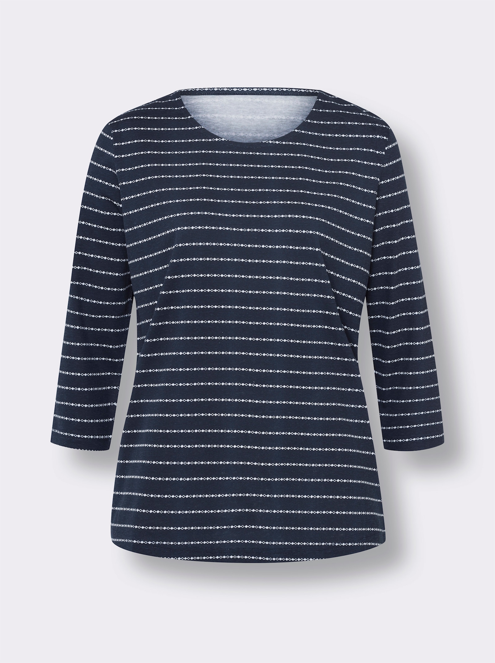 Tričko s kulatým výstřihem s decentním proužkovaným vzorem - námořnická-ecru-potisk