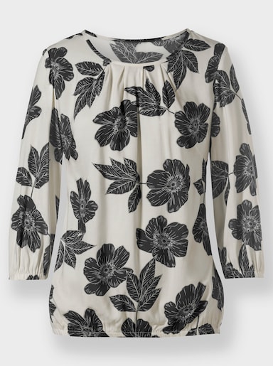 Druckbluse - champagner-schwarz-bedruckt