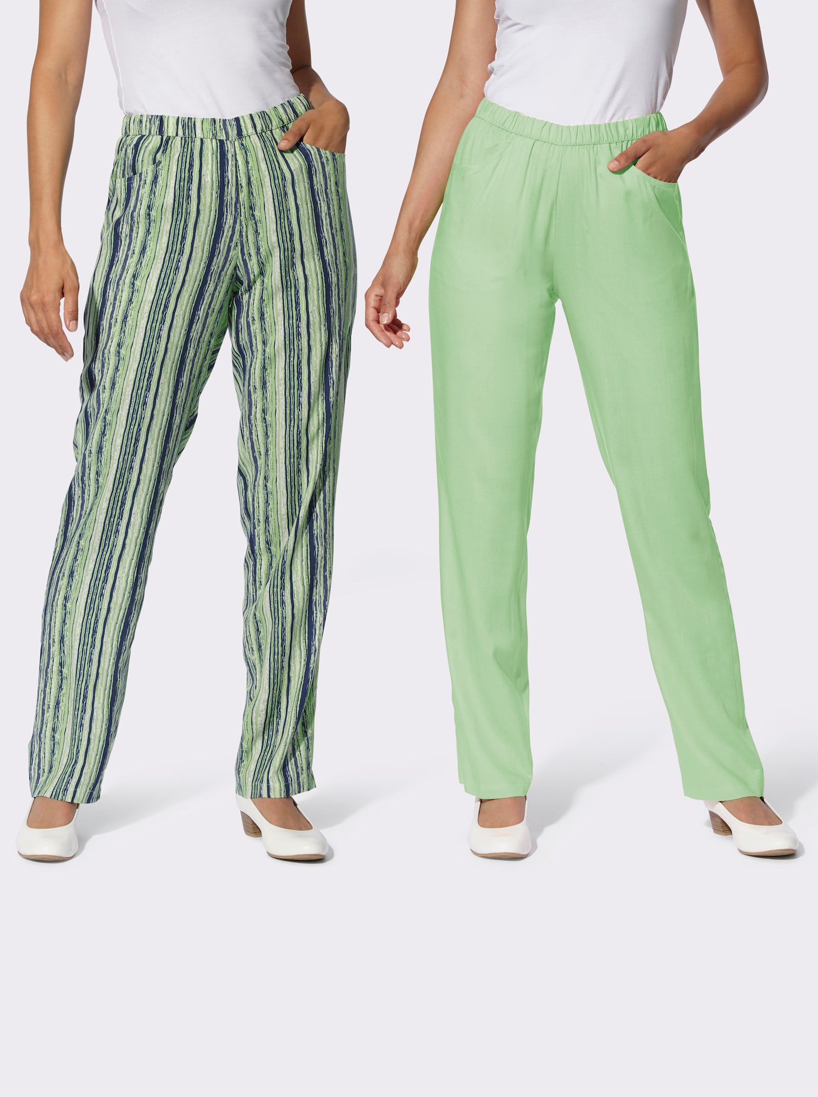 Schlupfhose im Doppelpack - reseda + reseda-bedruckt