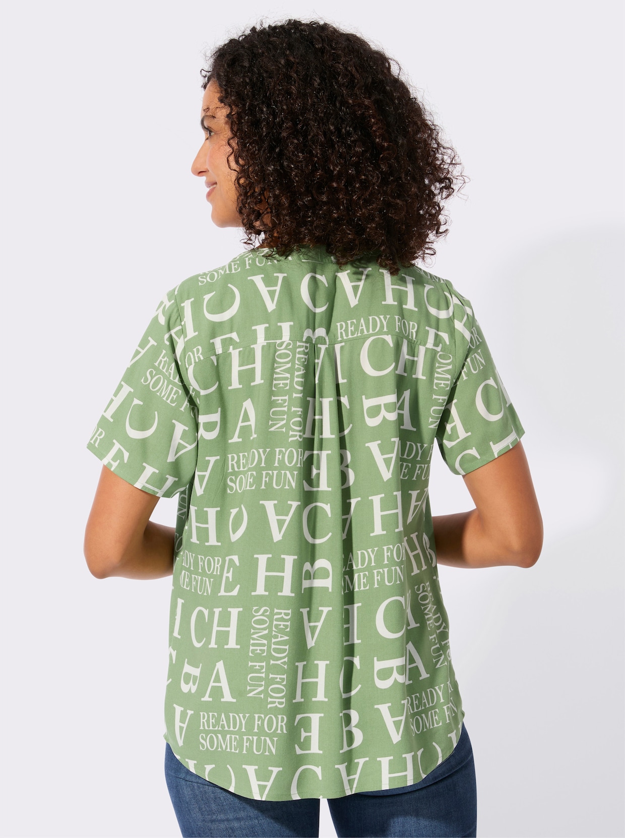 Druckbluse - eucalyptus-ecru-bedruckt