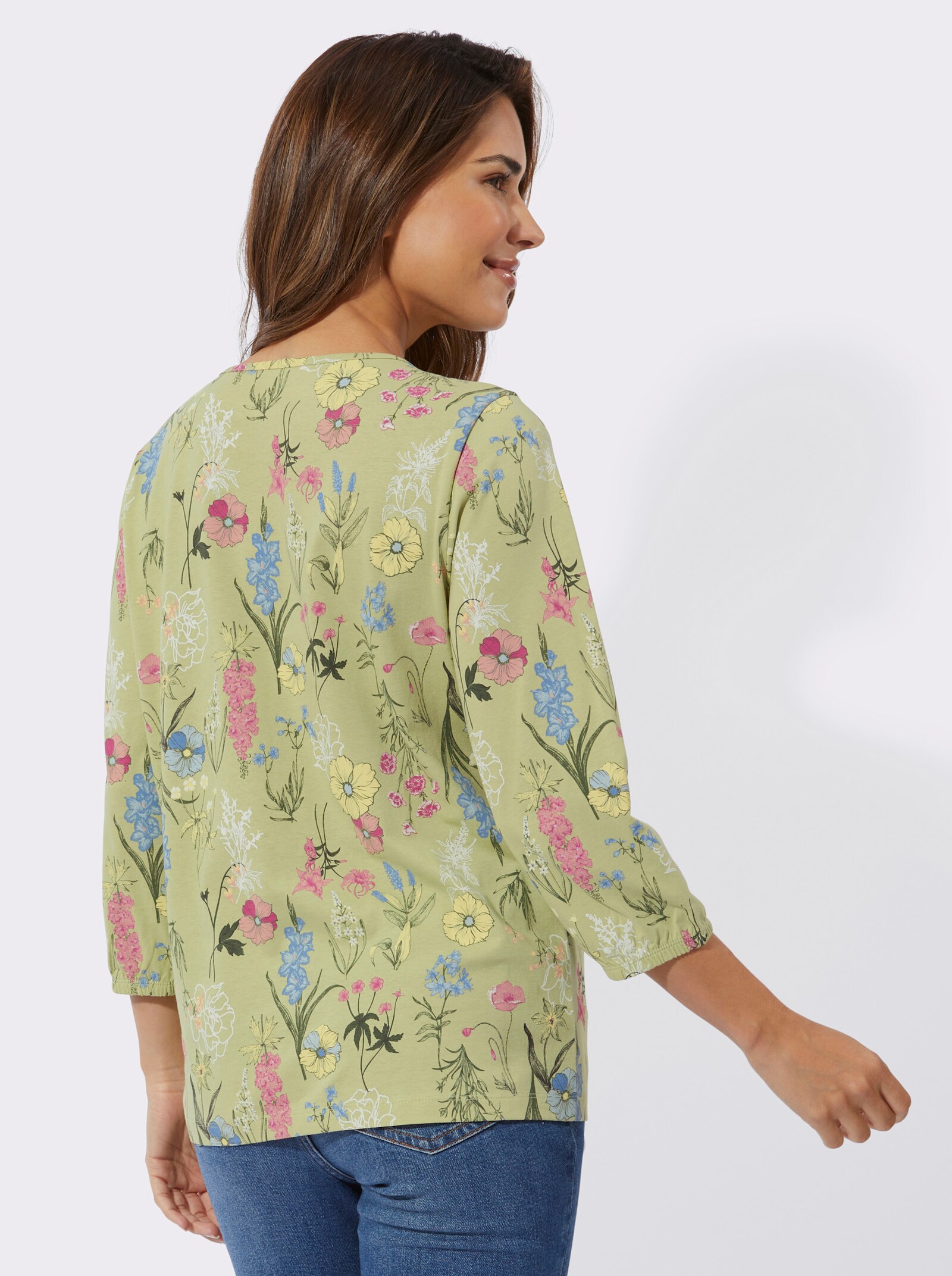 Shirt met 3/4-mouwen en bloemenprint - lindegroen/kaki bedrukt