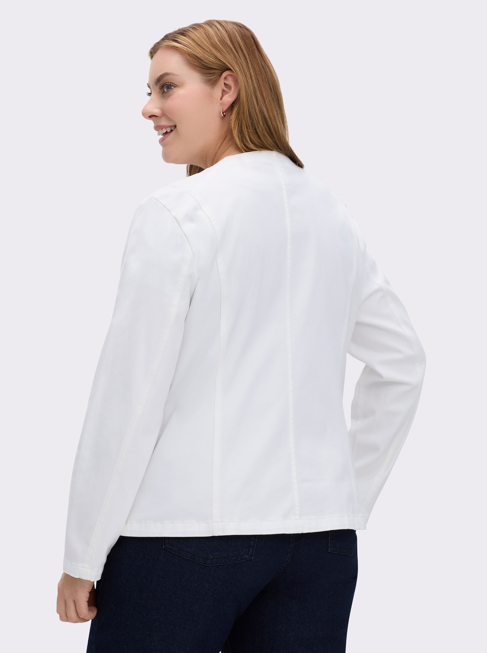 Jeansblazer mit Zier-Reißverschlüssen - wollweiß