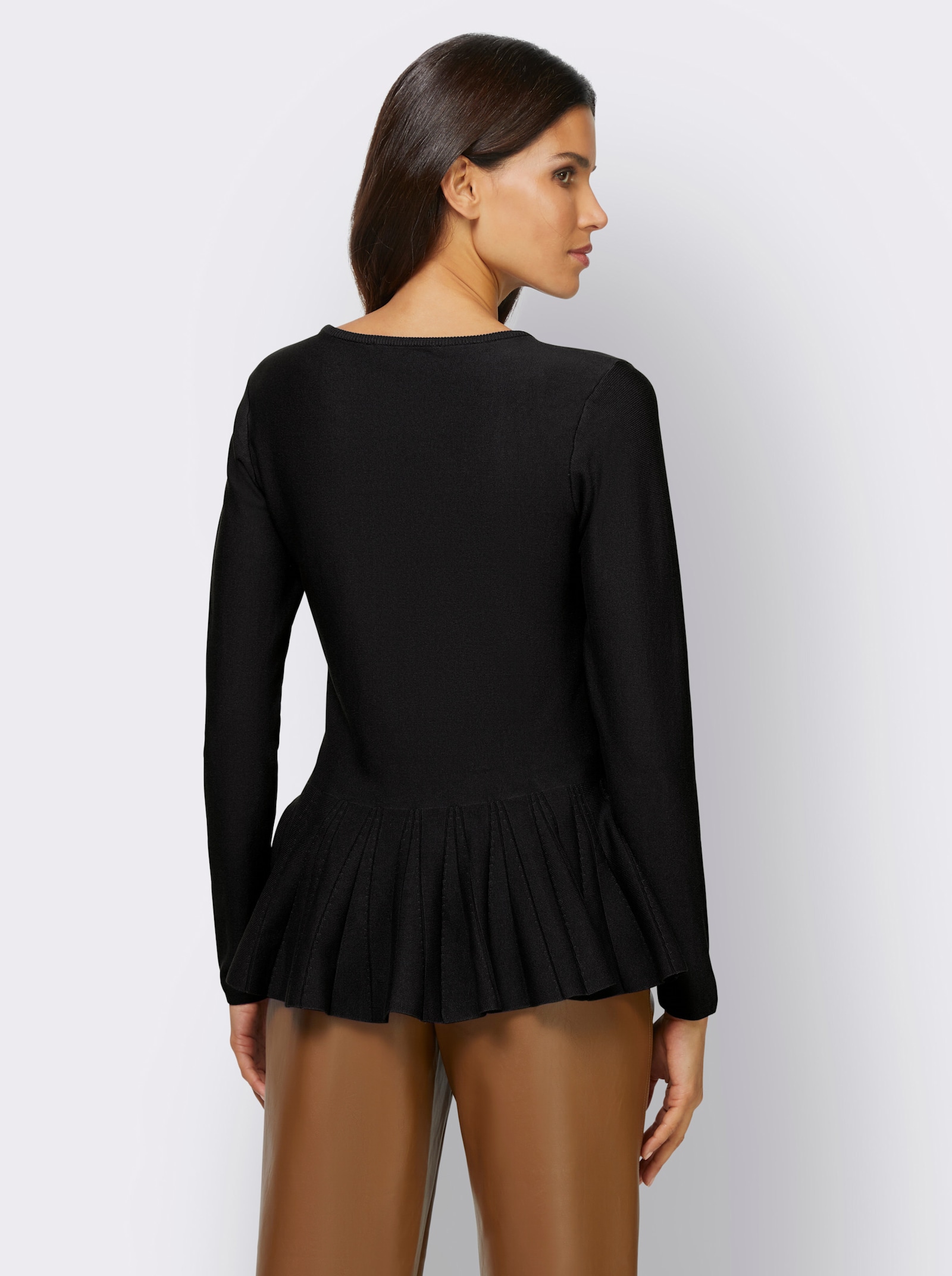 heine Rundhalspullover mit Schößchen - schwarz